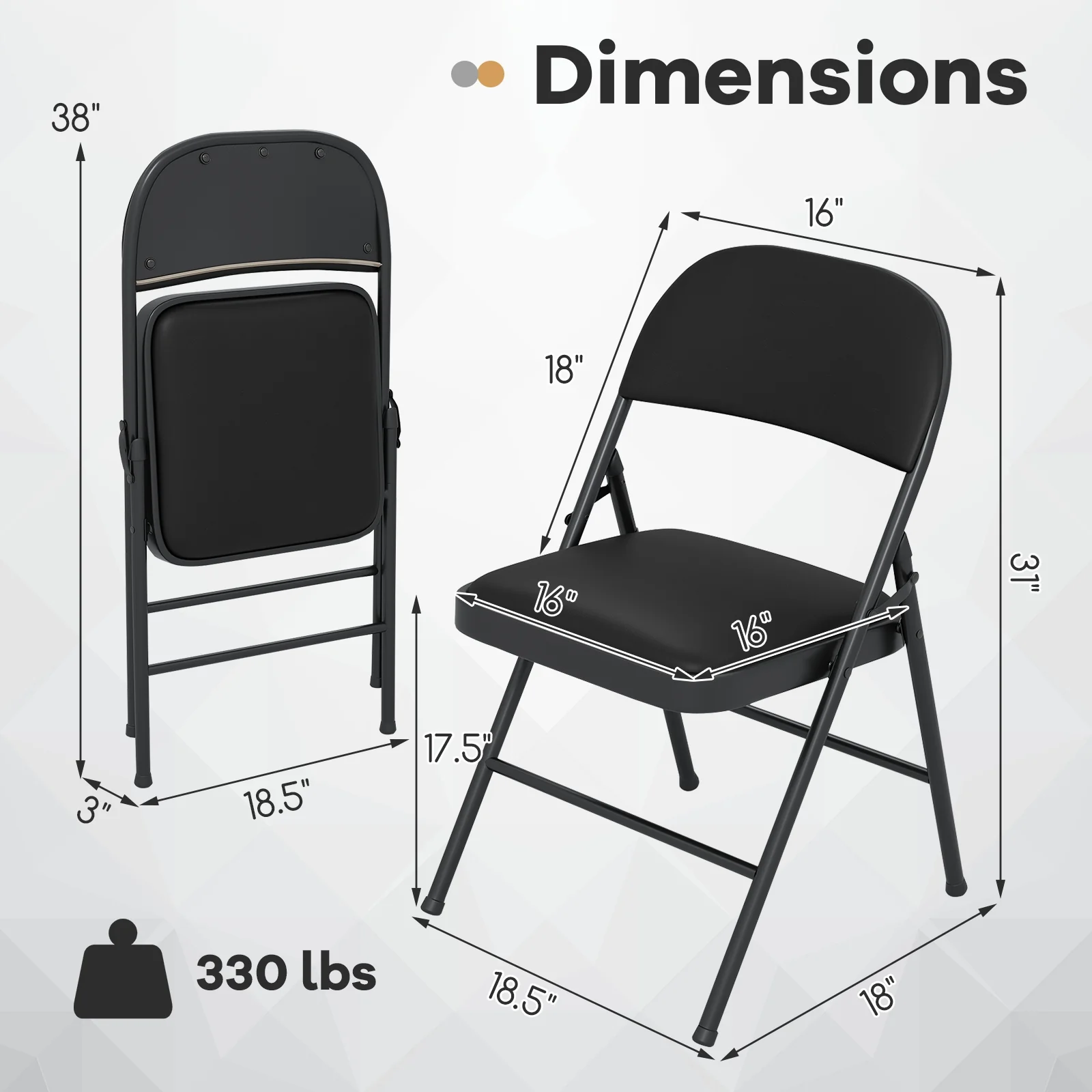 2 Pack Folding Chairs, Metal Frame PVC Leather, Indoor Outdoor, Black - Image 6