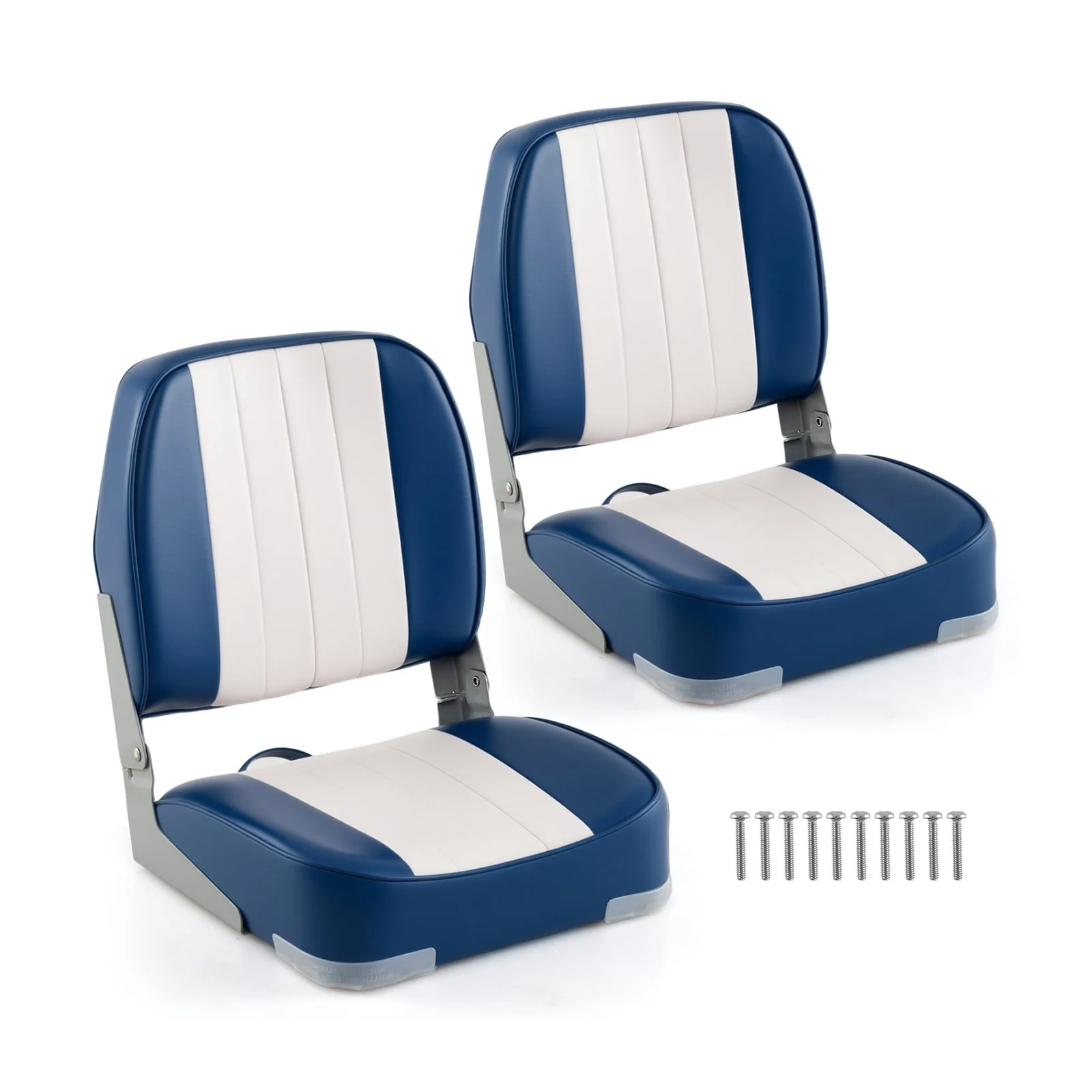 2-Pack Folding Low Back Boat Seats, Waterproof PVC Leather, Blue - Image 4