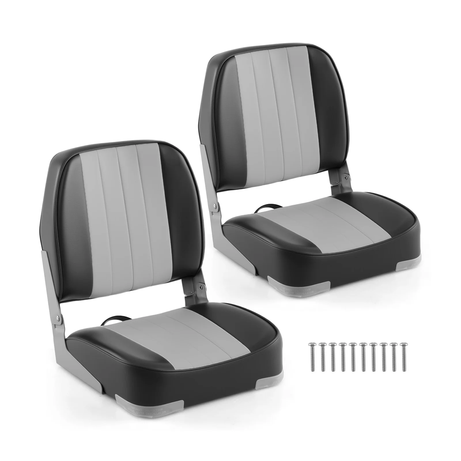 2-Pack Folding Low Back Boat Seats, Waterproof PVC Leather, Gray - Image 4