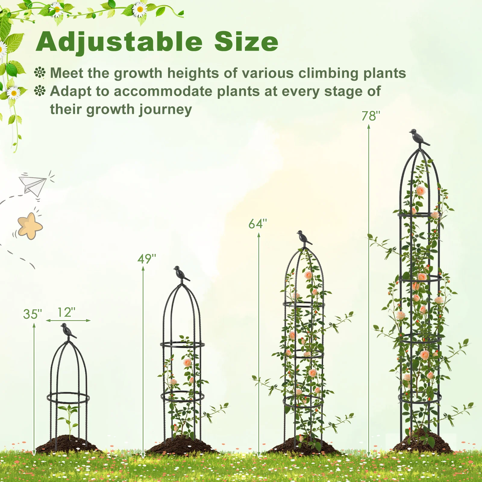 2-Pack Garden Obelisk Trellis For Climbing Plants, Black - Image 6