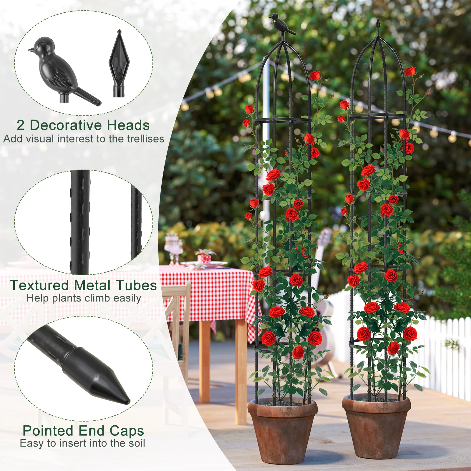 2-Pack Garden Obelisk Trellis For Climbing Plants, Black - Image 9