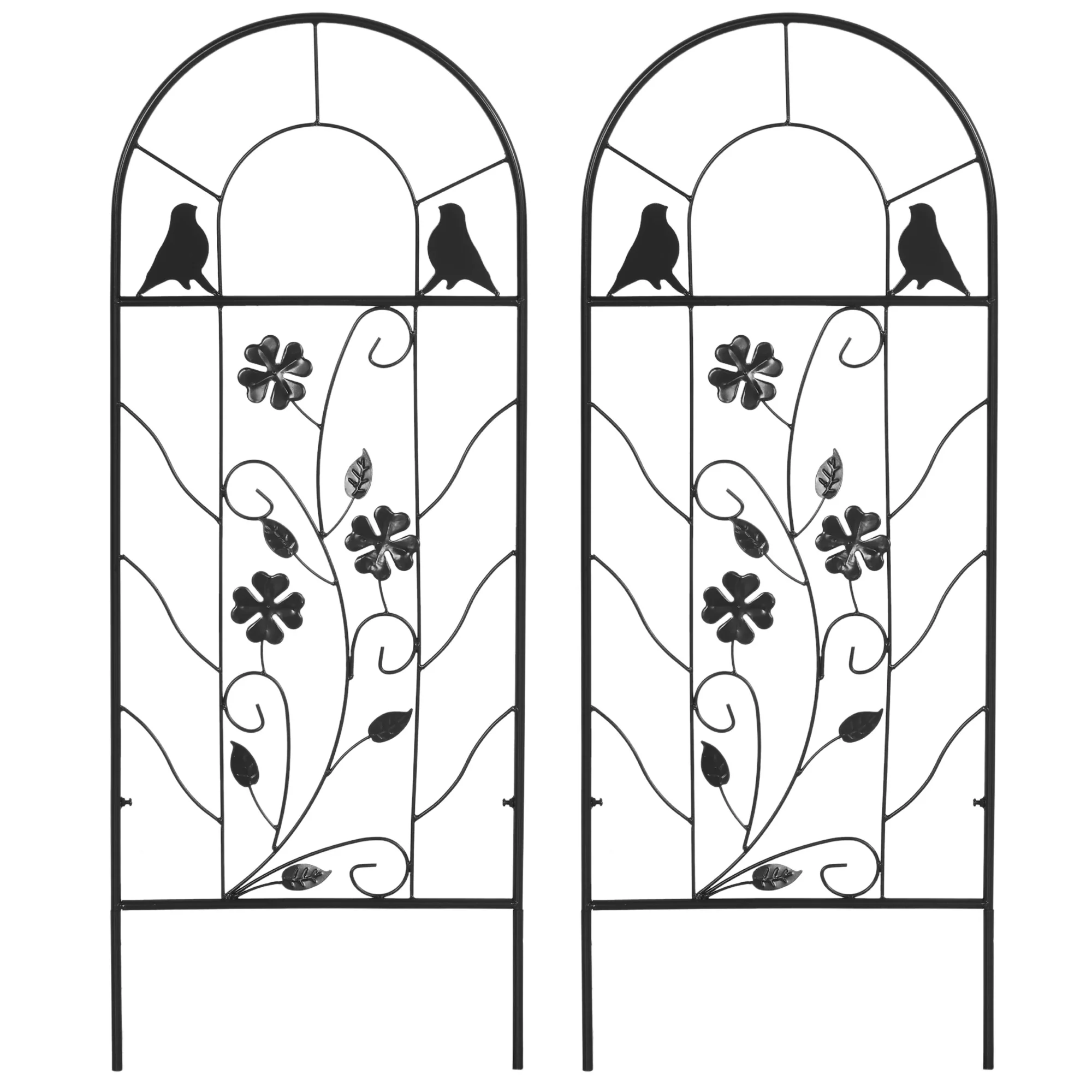 2 Pack Metal Garden Trellis, Birds and Leaves Grid Panels, 39" Tall