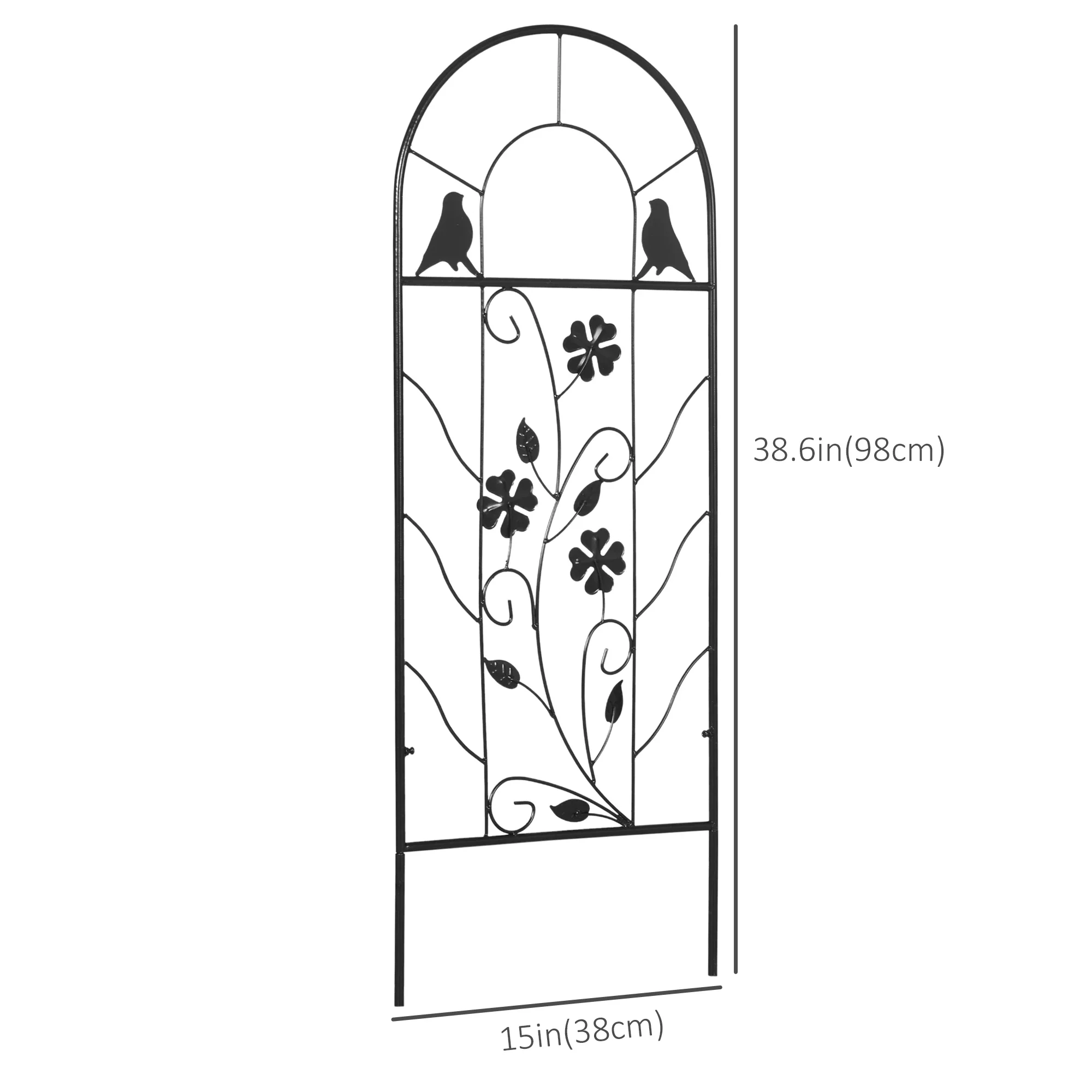 2 Pack Metal Garden Trellis, Birds and Leaves Grid Panels, 39" Tall - Image 3