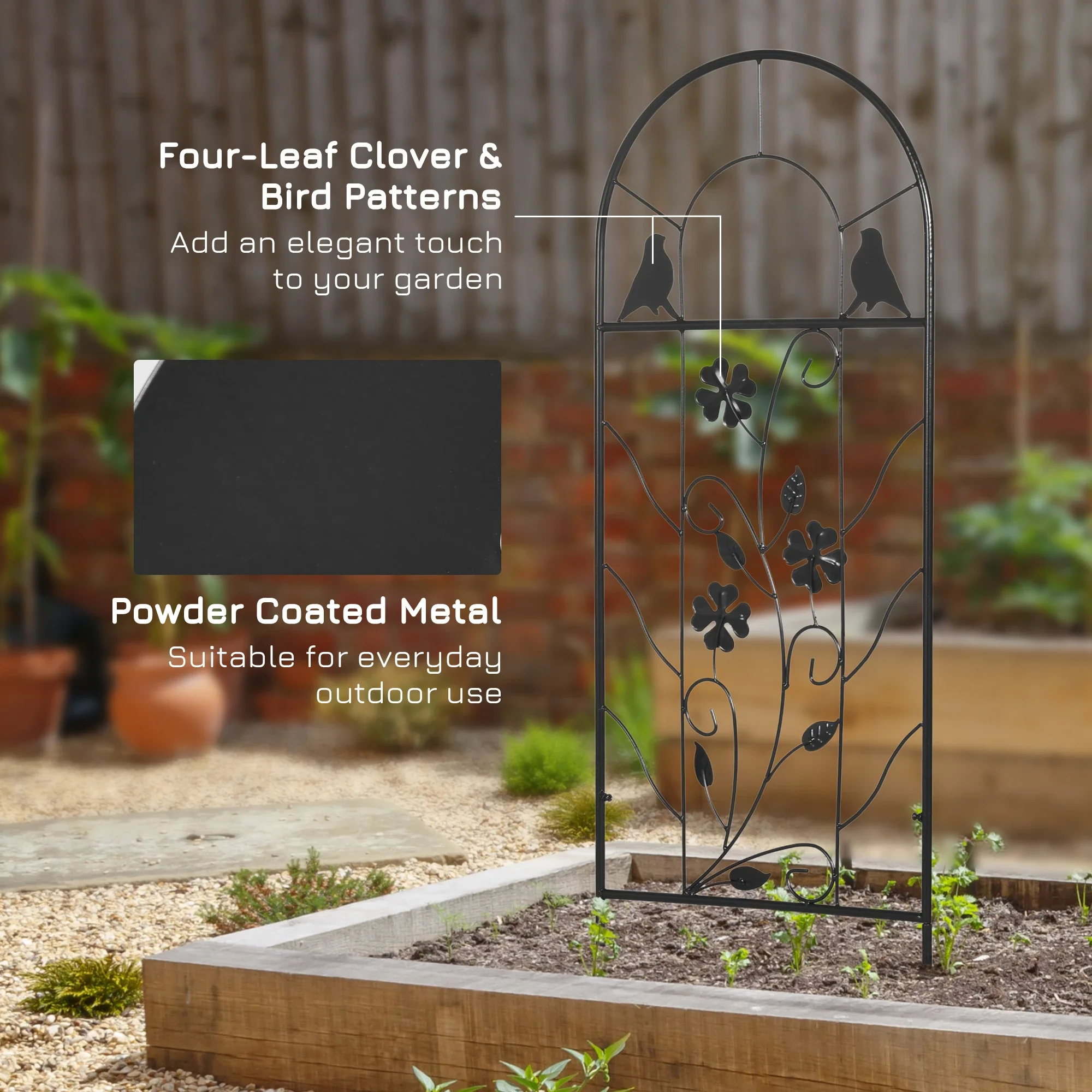 2 Pack Metal Garden Trellis, Birds and Leaves Grid Panels, 39" Tall - Image 6