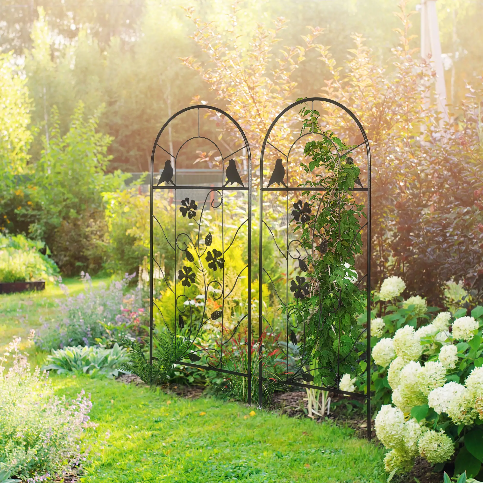 2 Pack Metal Garden Trellis, Birds and Leaves Grid Panels, 39" Tall - Image 8