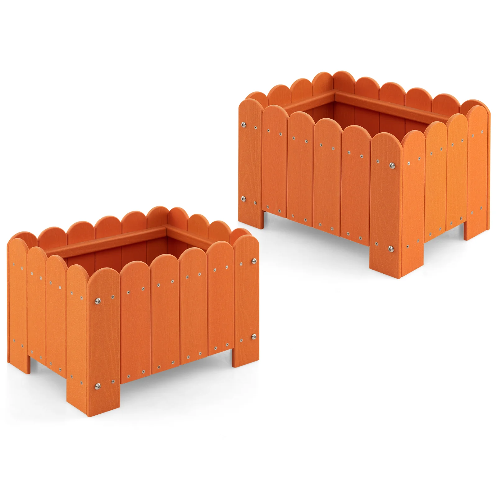 2 Pack Rectangular Planter Box, Drainage Gaps, Orange