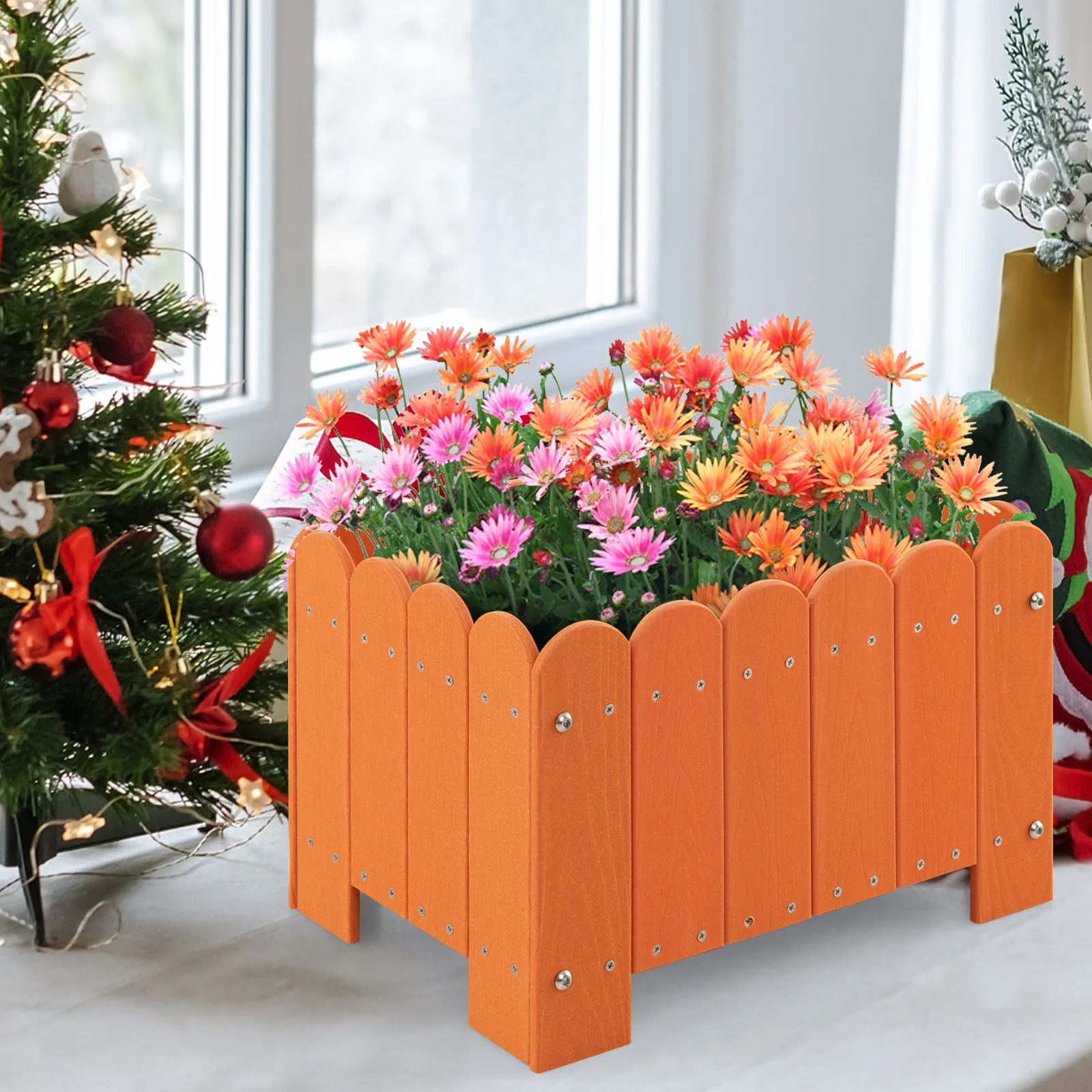 2 Pack Rectangular Planter Box, Drainage Gaps, Orange - Image 2