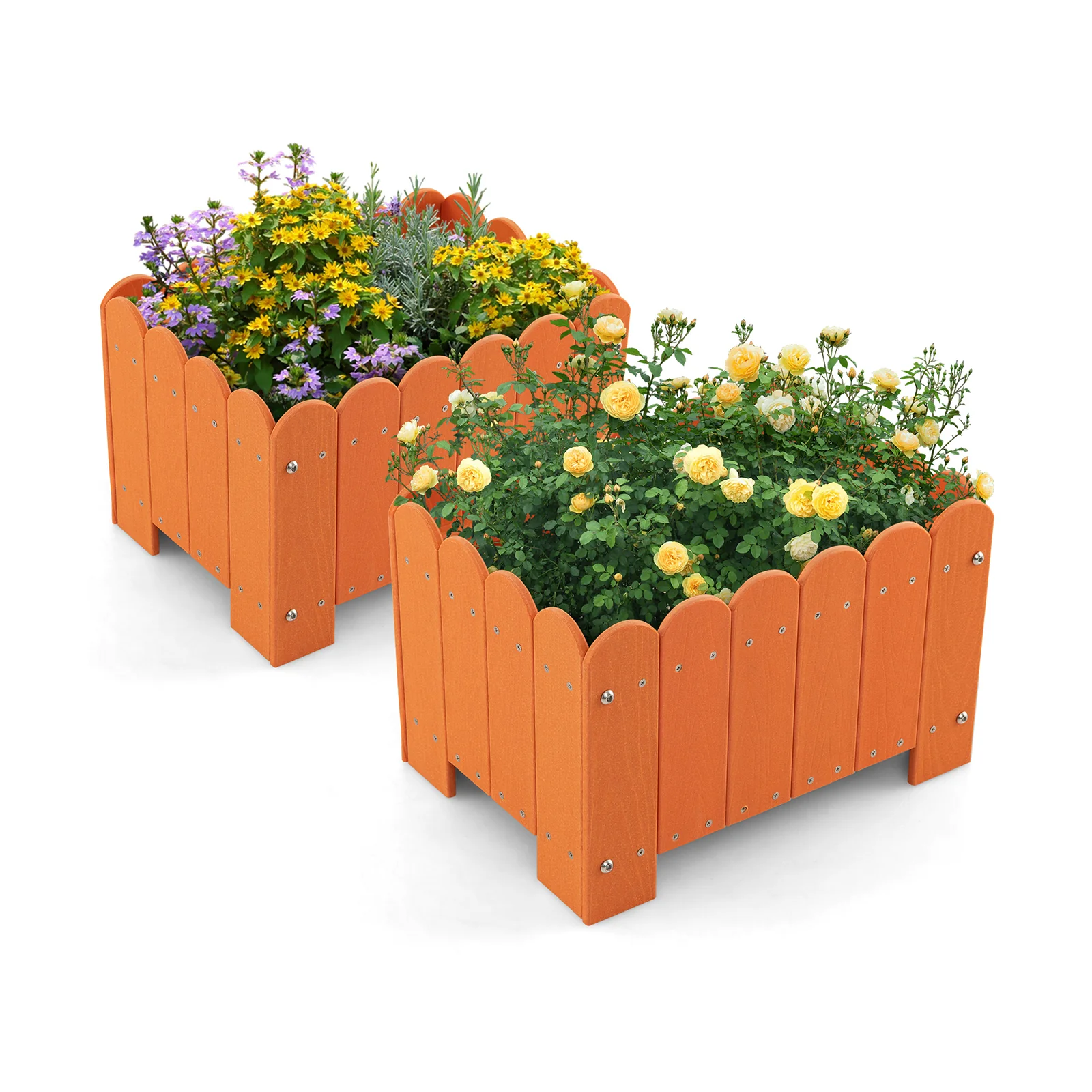 2 Pack Rectangular Planter Box, Drainage Gaps, Orange - Image 5