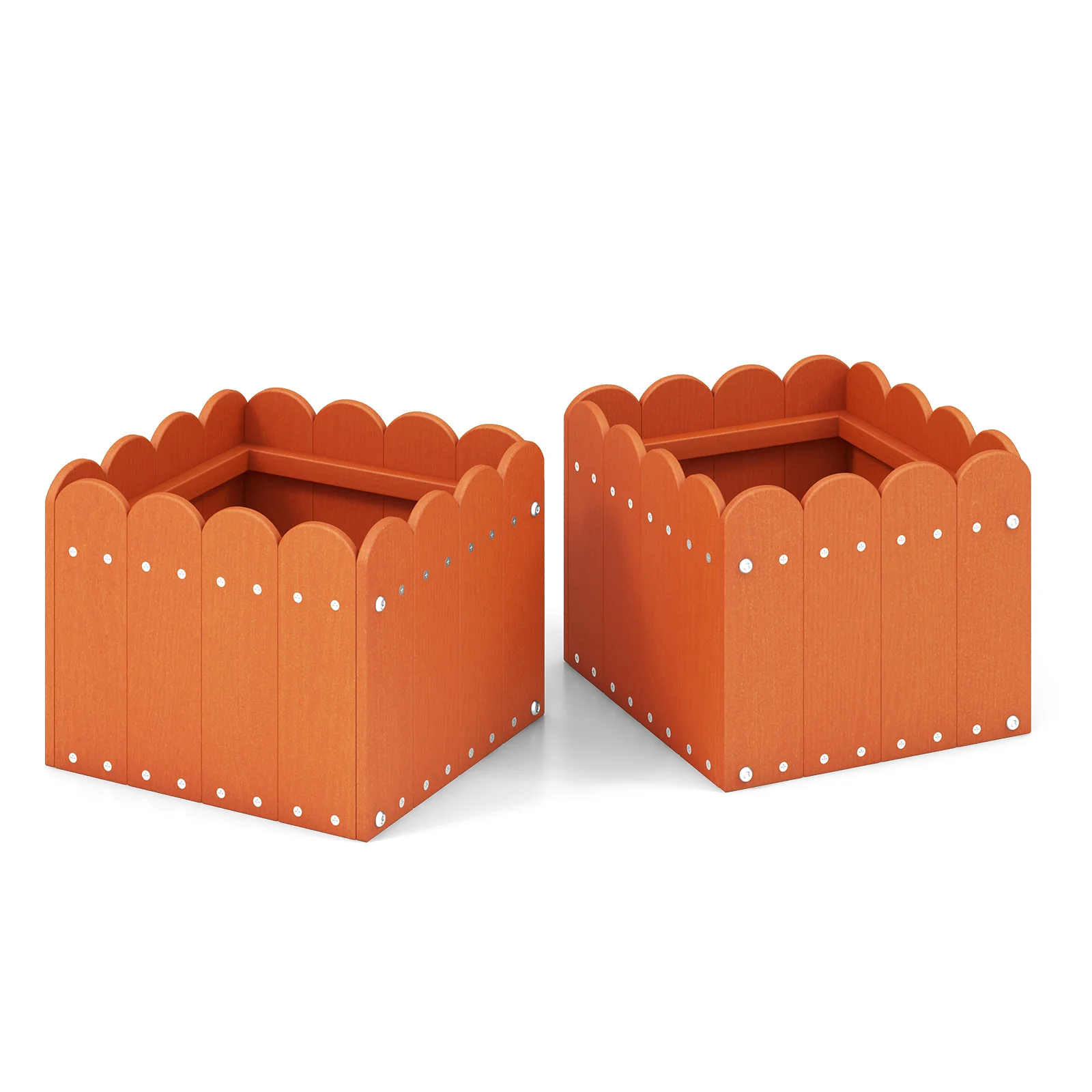 2 Pack Square Planter Box, 2 Pack, With Drainage Gaps, Orange