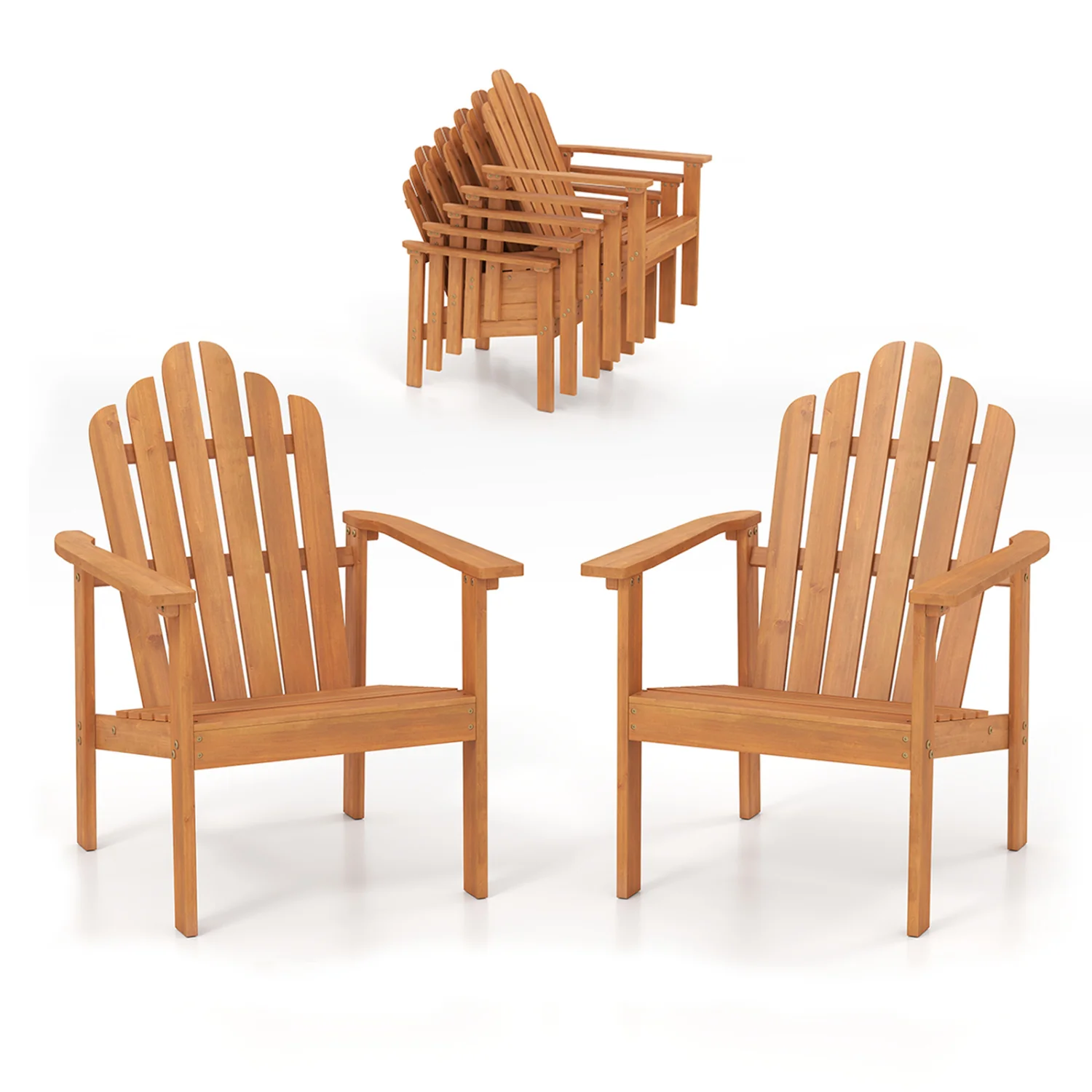 2-Pack Stackable Adirondack Chairs, Solid Acacia Wood Patio