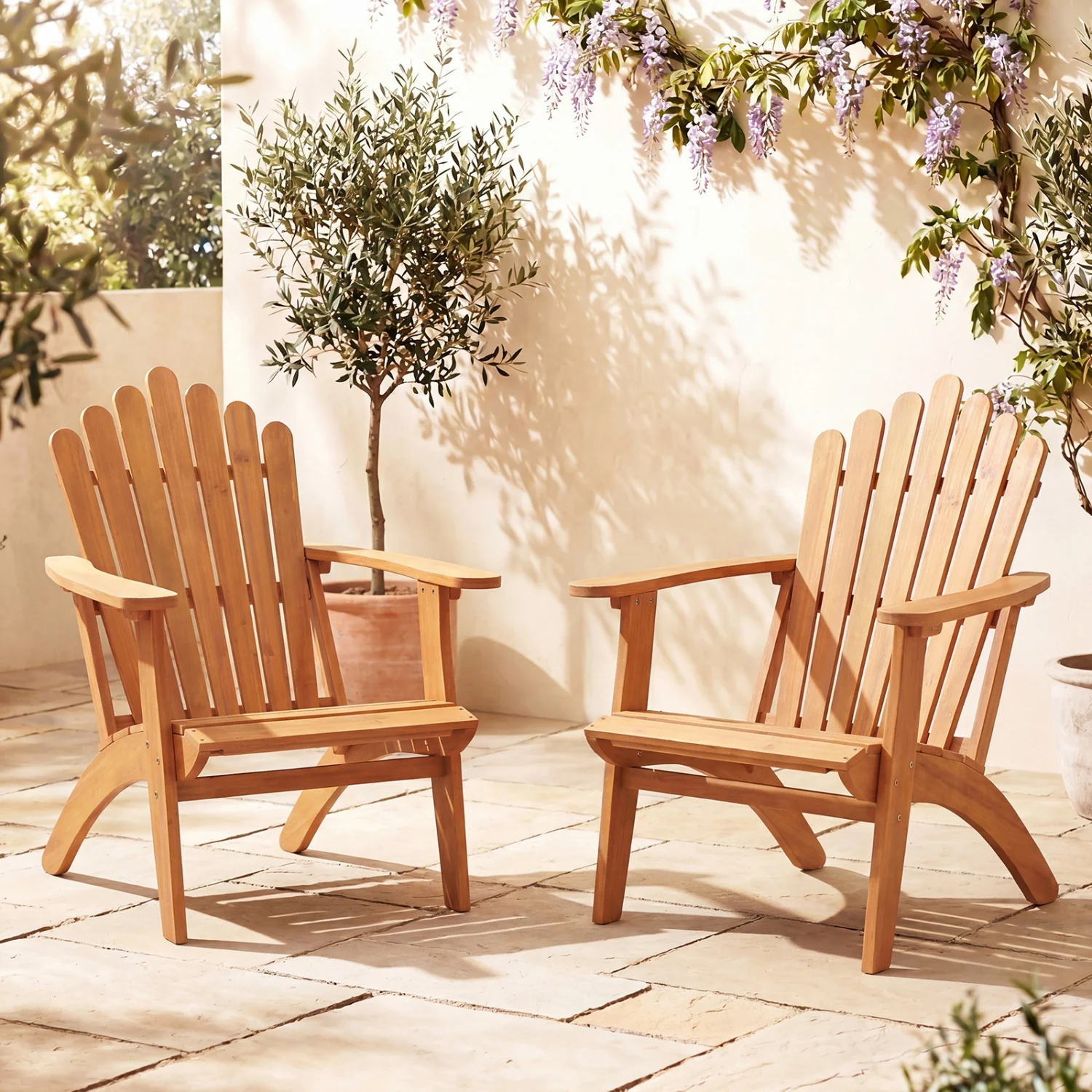 2-Pack Stackable Adirondack Chairs, Solid Acacia Wood Patio - Image 2