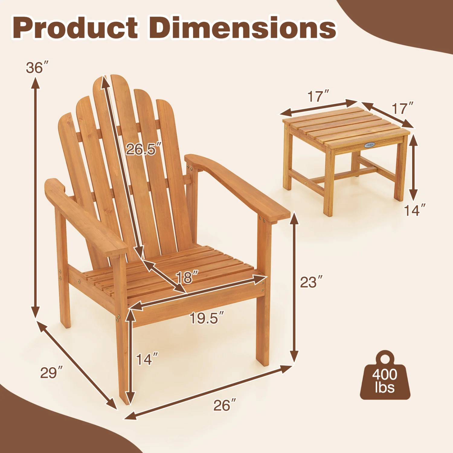 2-Pack Stackable Adirondack Chairs, Solid Acacia Wood Patio - Image 5
