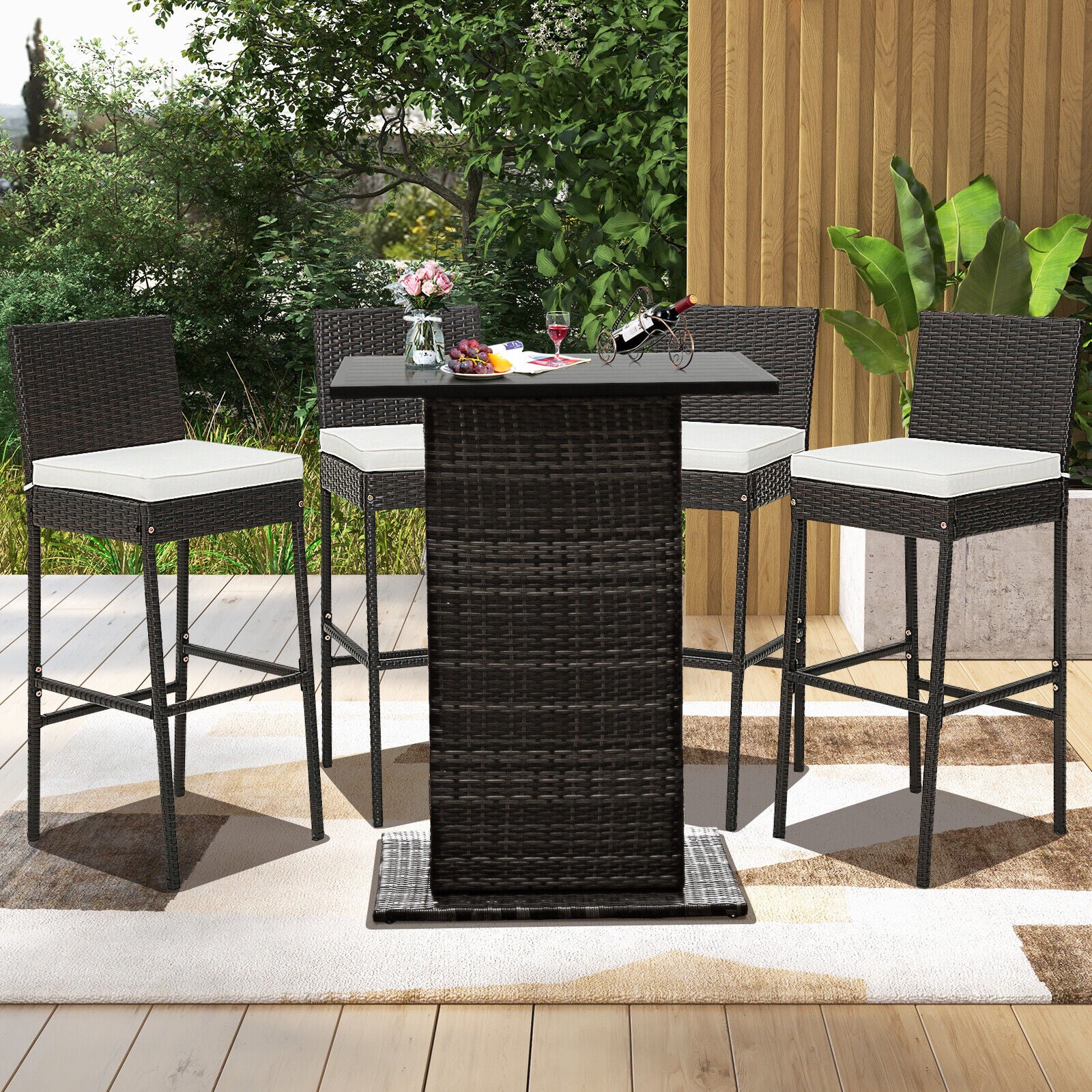 2 Patio Cushioned Wicker Barstools, Set of 2, Off White - Image 3