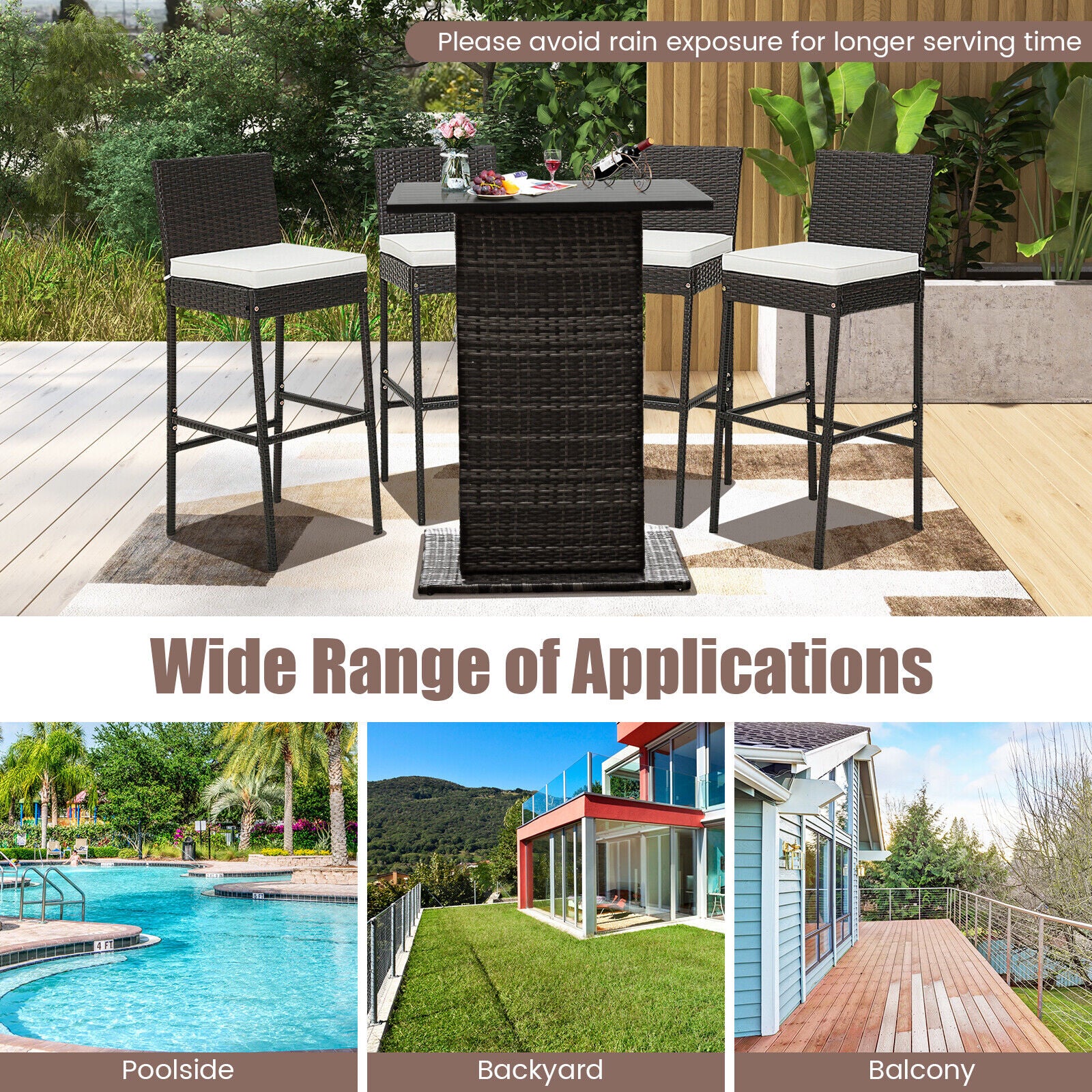 2 Patio Cushioned Wicker Barstools, Set of 2, Off White - Image 8