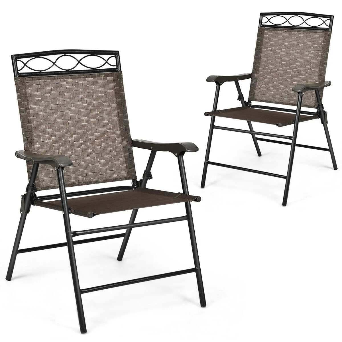 2 Patio Folding Chairs, Portable Dining Chair Set, Brown - Image 6
