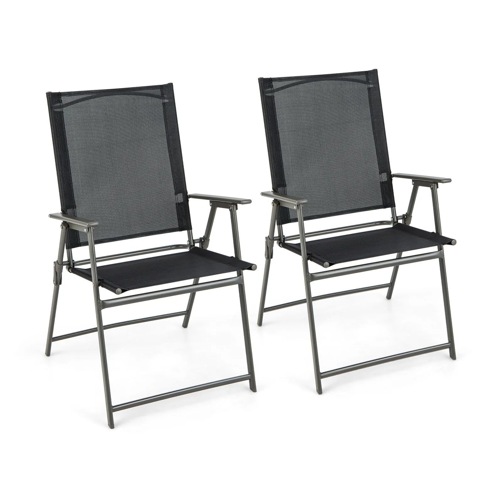 2 Patio Folding Chairs With Armrests, Gray, Black - Image 2