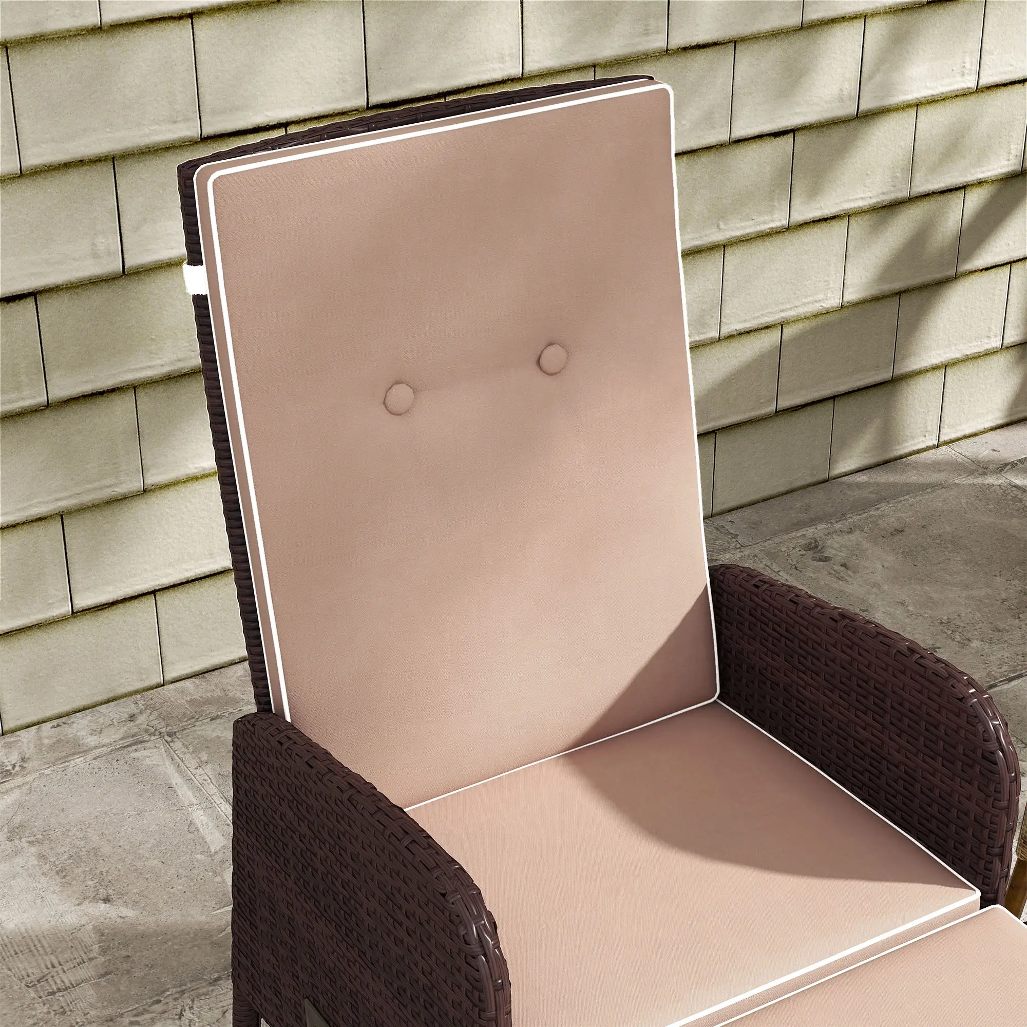 2 Pc Patio Reclining Chair Set with Stool, Cushions, Outdoor, Brown - Image 10