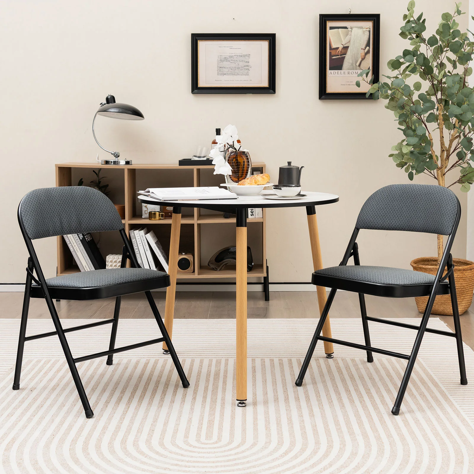 2 PCS Folding Chair Set, Upholstered Seat, Fabric Backrest, Black - Image 2