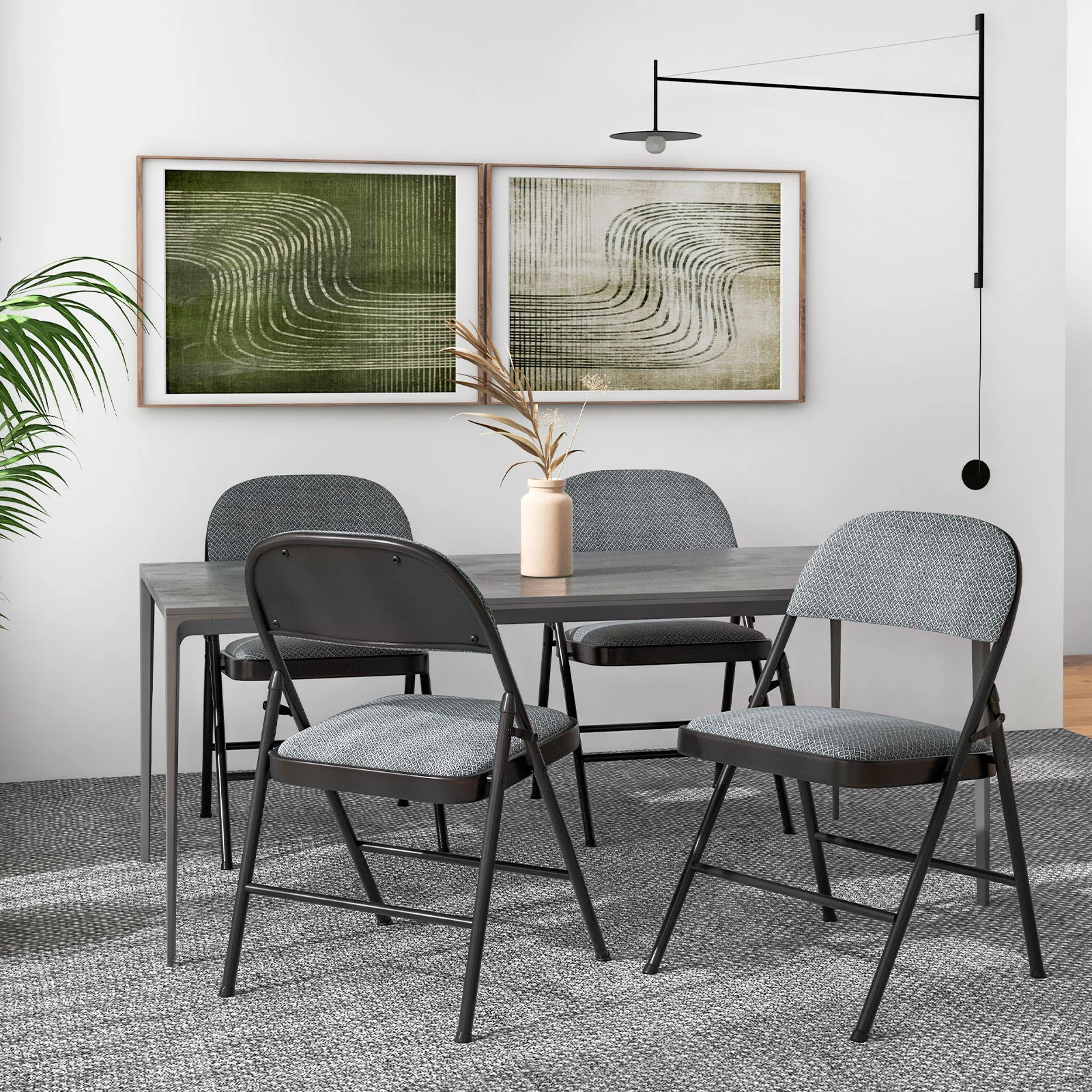 2 PCS Folding Chair Set, Upholstered Seat, Fabric Backrest, Black - Image 3