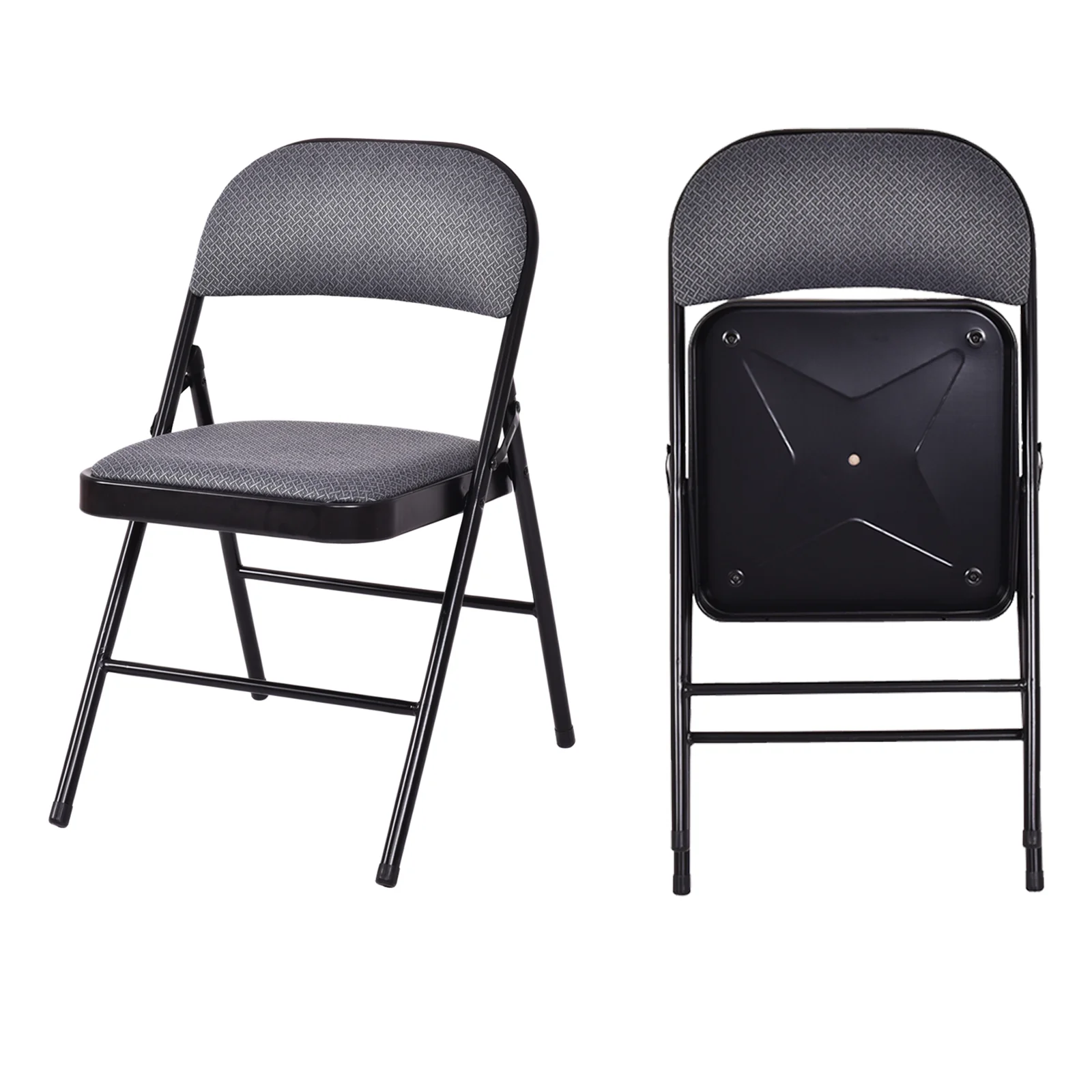 2 PCS Folding Chair Set, Upholstered Seat, Fabric Backrest, Black - Image 5