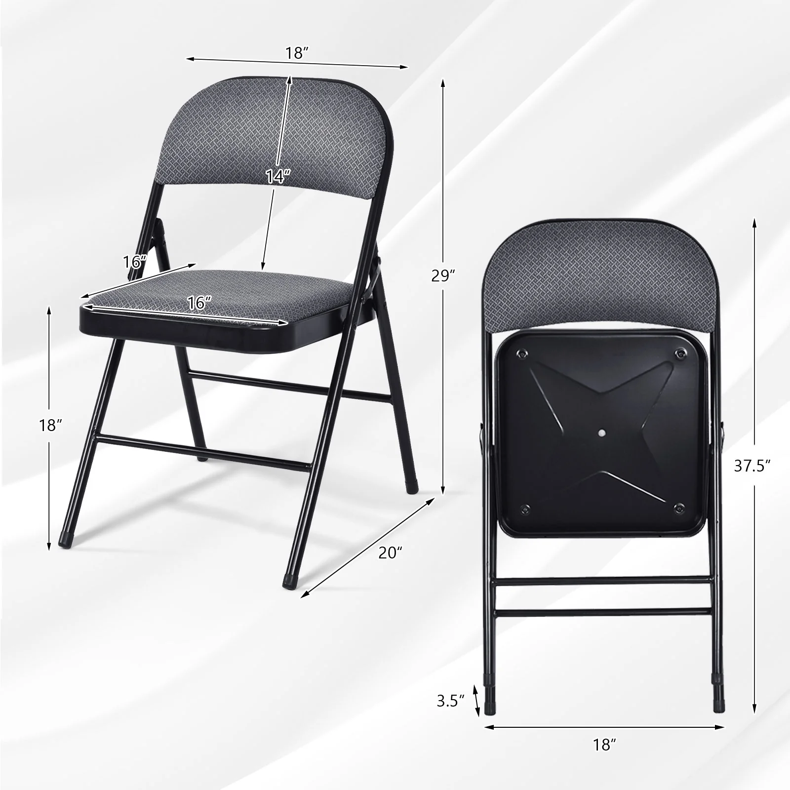 2 PCS Folding Chair Set, Upholstered Seat, Fabric Backrest, Black - Image 6