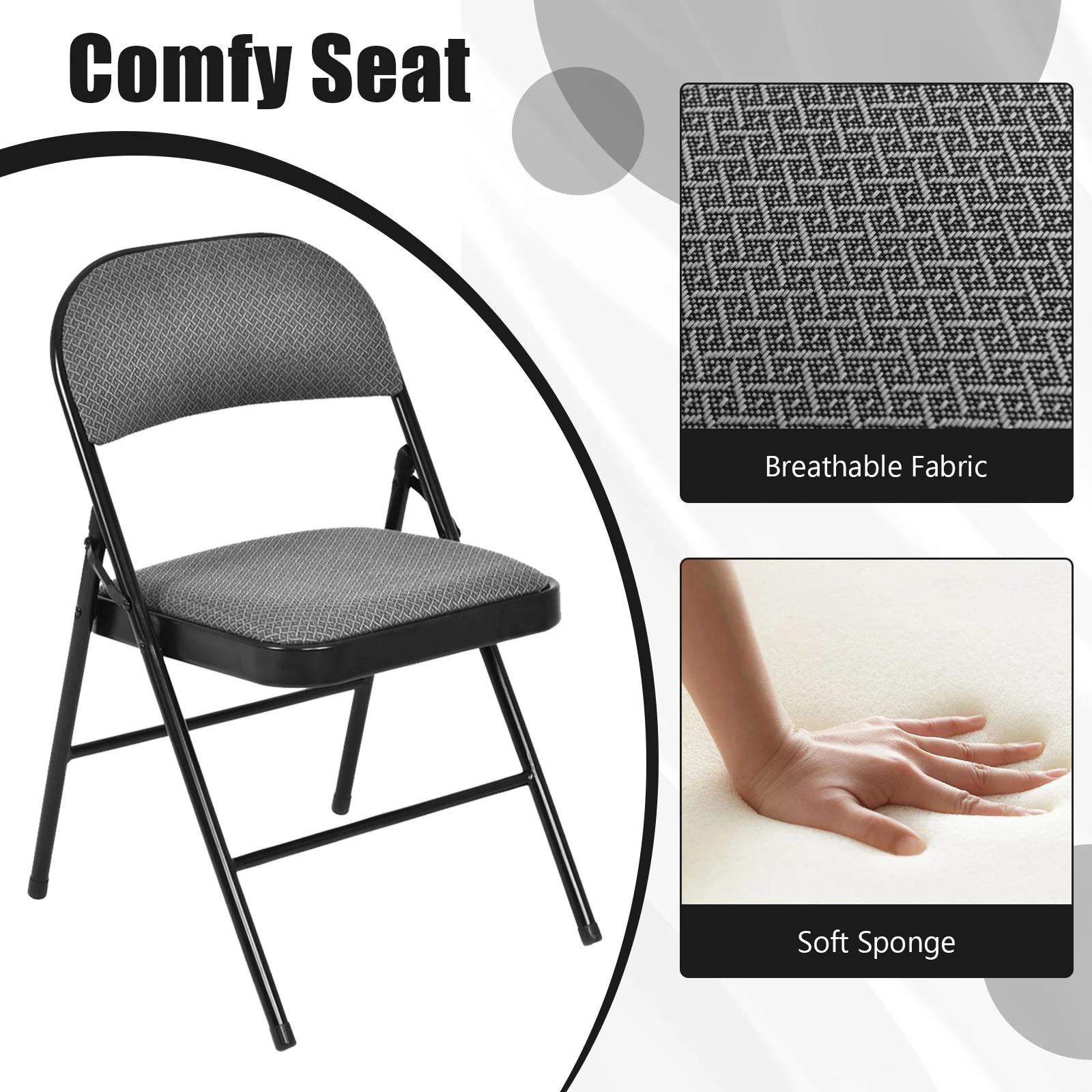 2 PCS Folding Chair Set, Upholstered Seat, Fabric Backrest, Black - Image 7