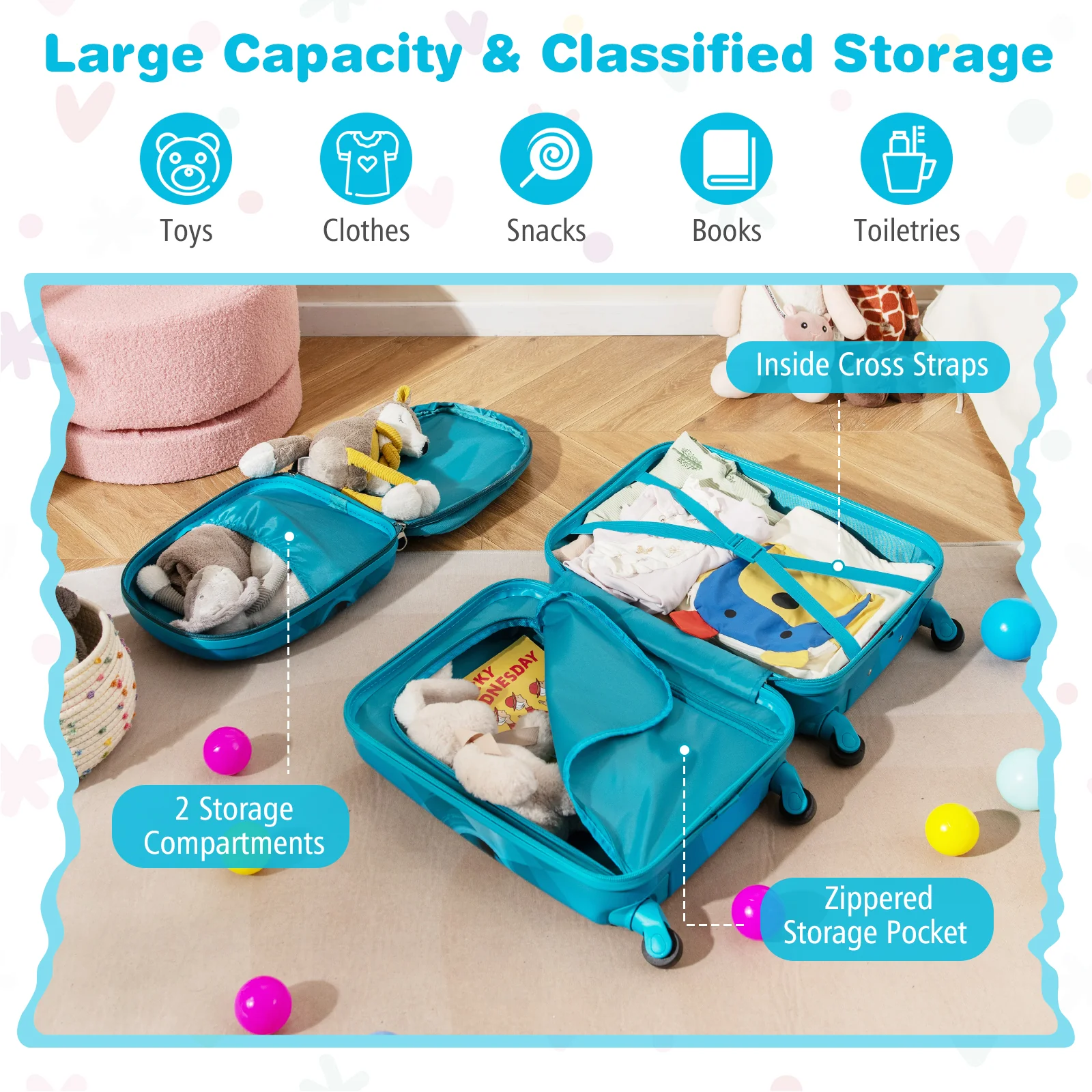 2 PCS Kid Luggage Set, Spinner Wheels, Navy - Image 7