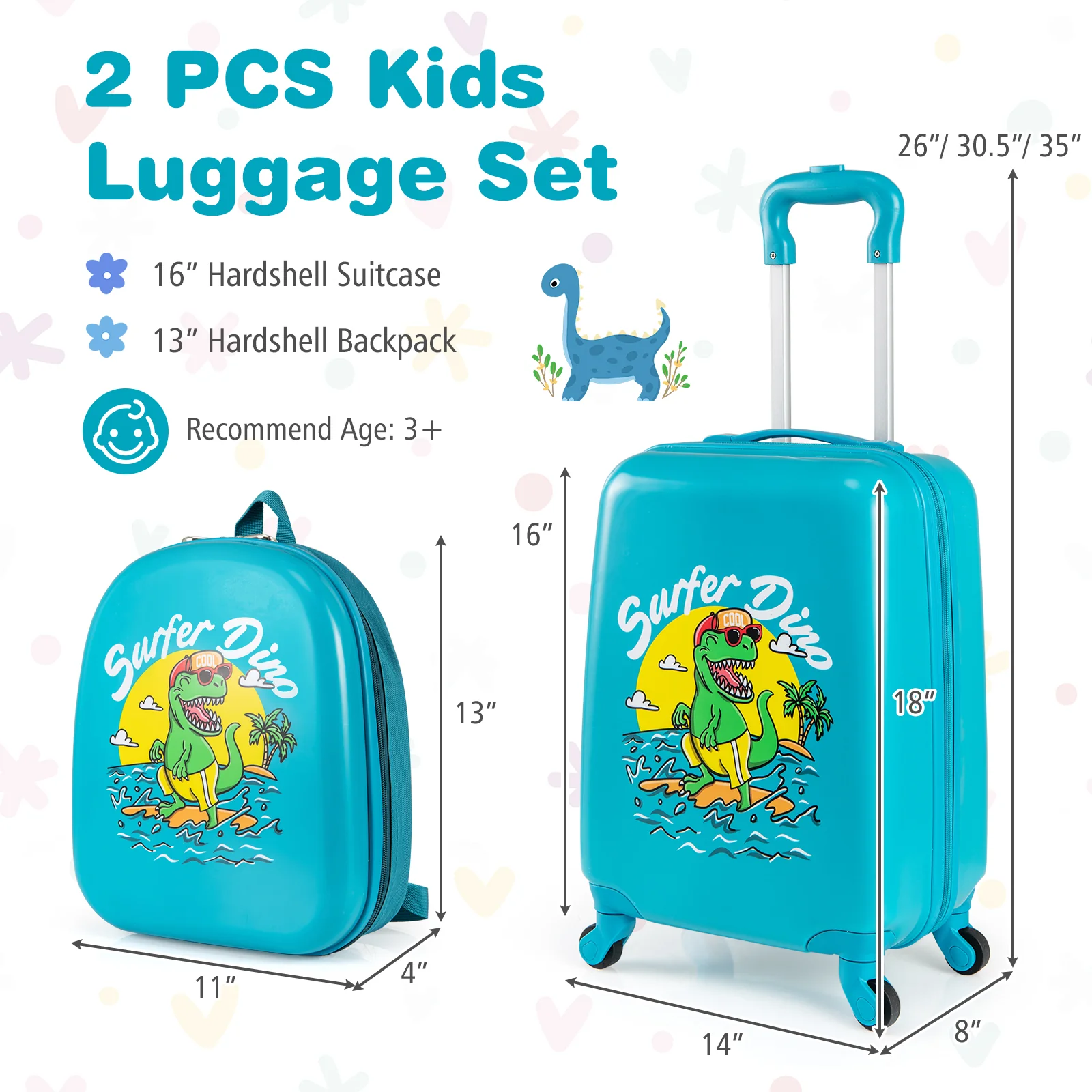 2 PCS Kid Luggage Set With Spinner Wheels, Blue - Image 5