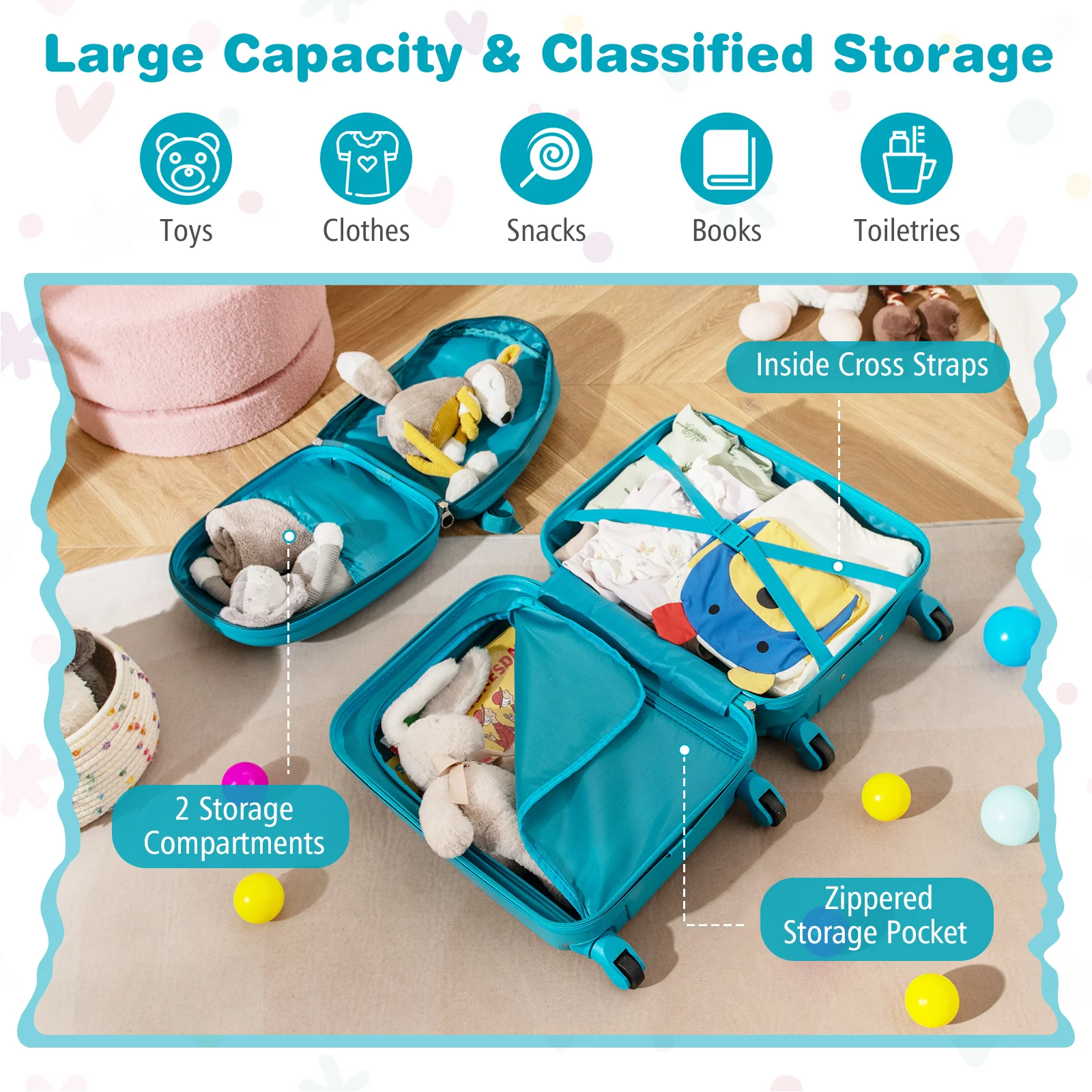2 PCS Kid Luggage Set With Spinner Wheels, Blue - Image 7