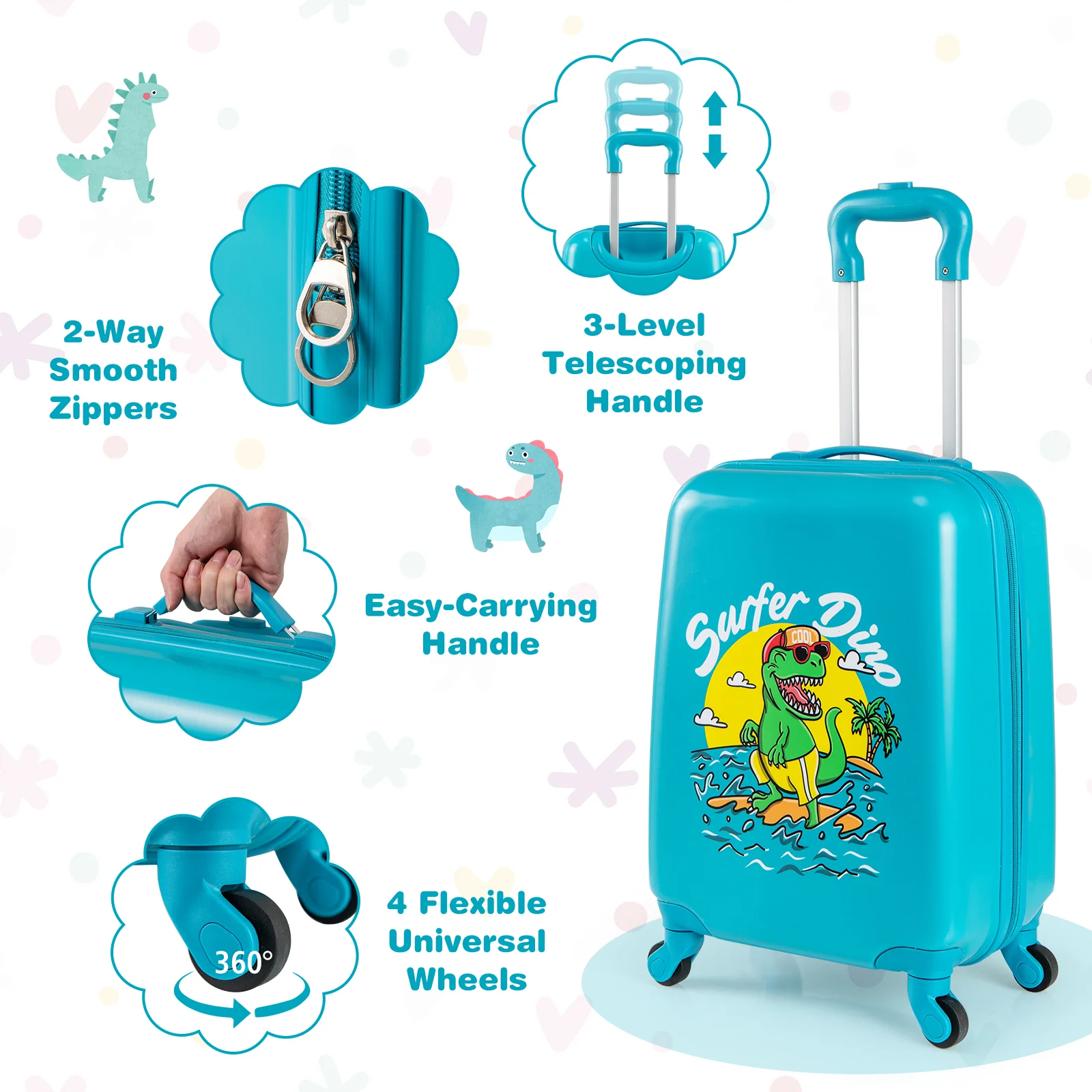 2 PCS Kid Luggage Set With Spinner Wheels, Blue - Image 9