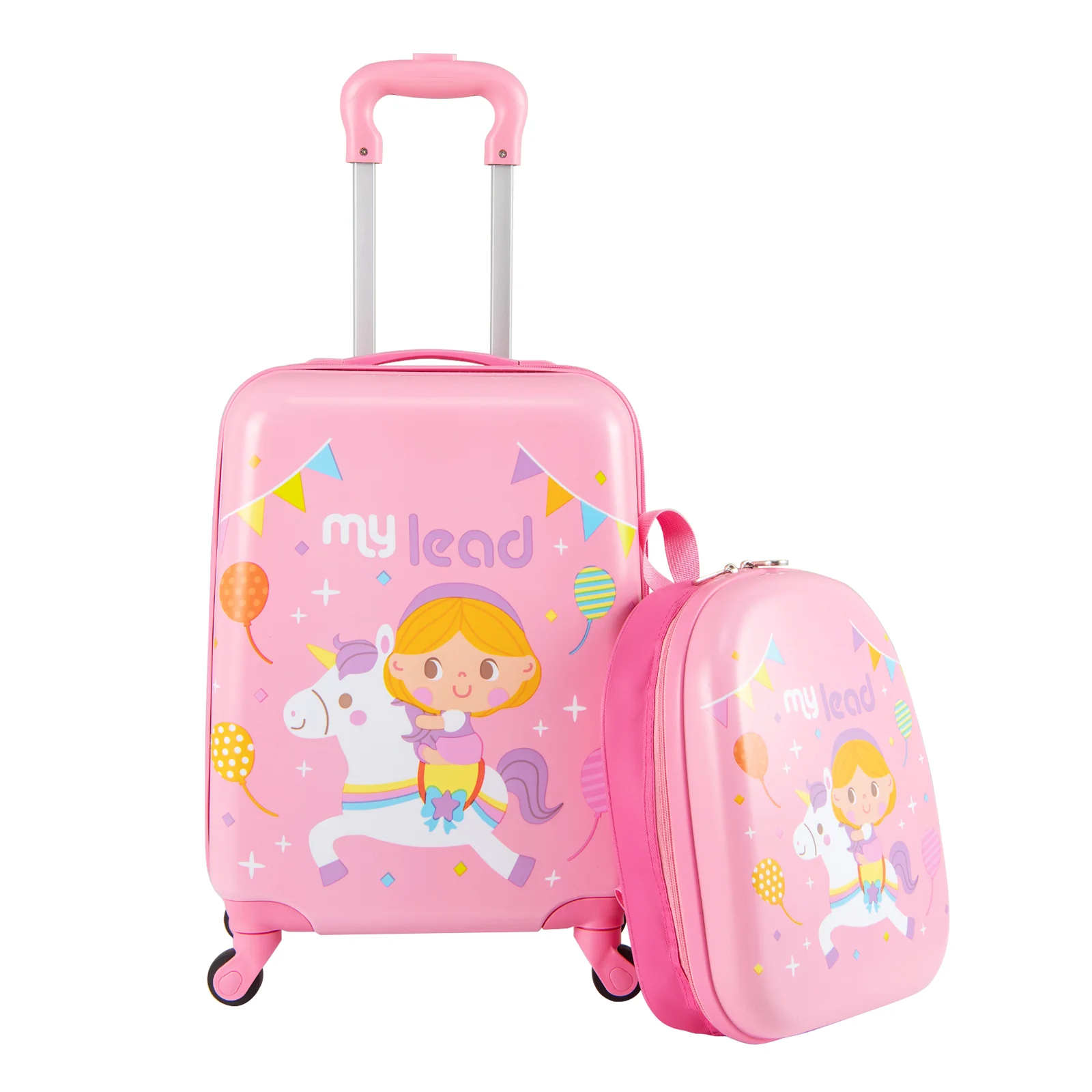 2 PCS Kid Luggage Set With Spinner Wheels, Pink