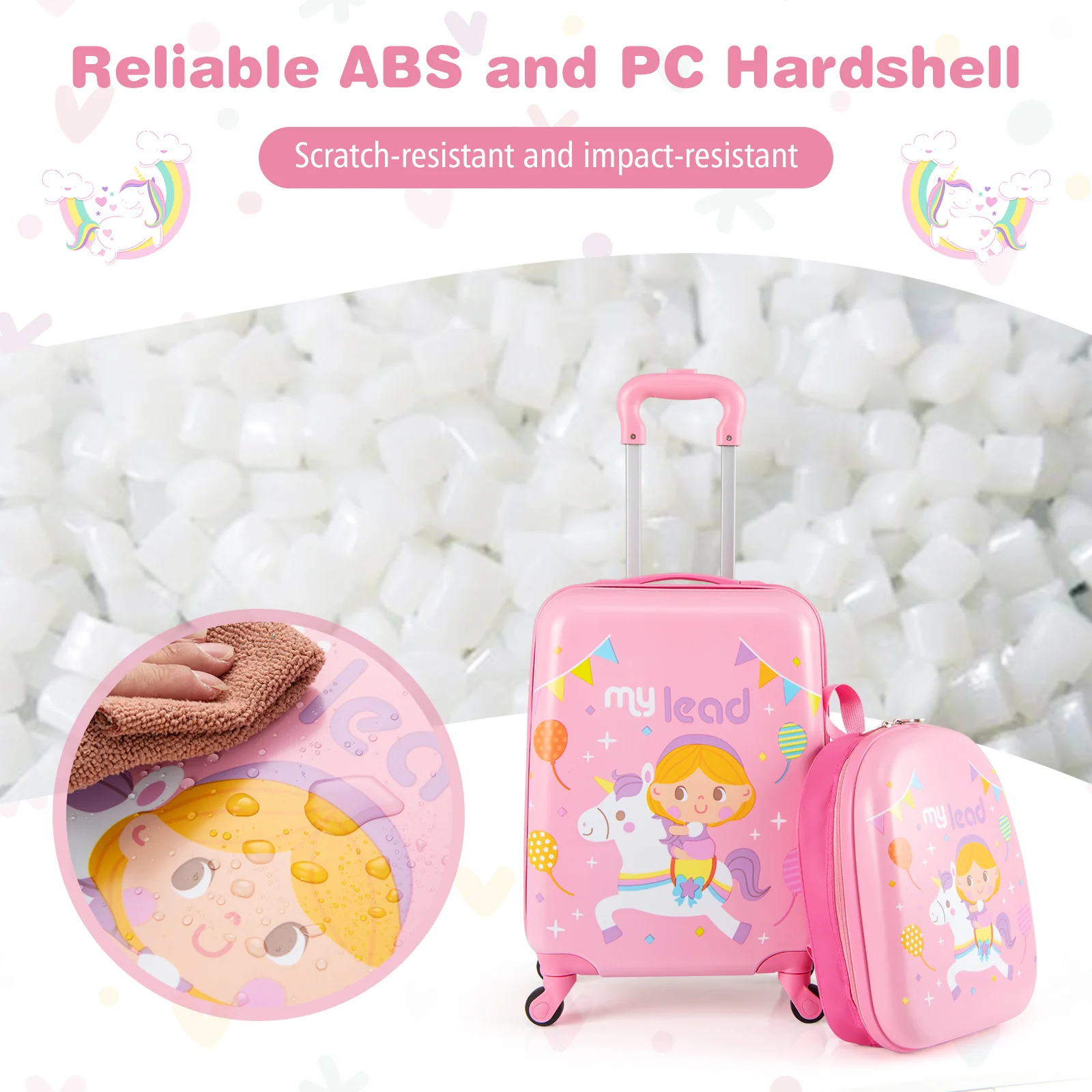 2 PCS Kid Luggage Set With Spinner Wheels, Pink - Image 10