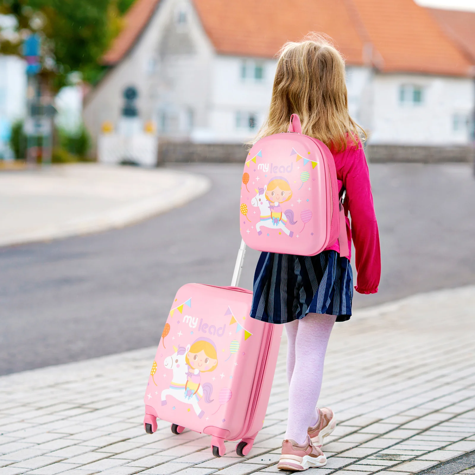 2 PCS Kid Luggage Set With Spinner Wheels, Pink - Image 2