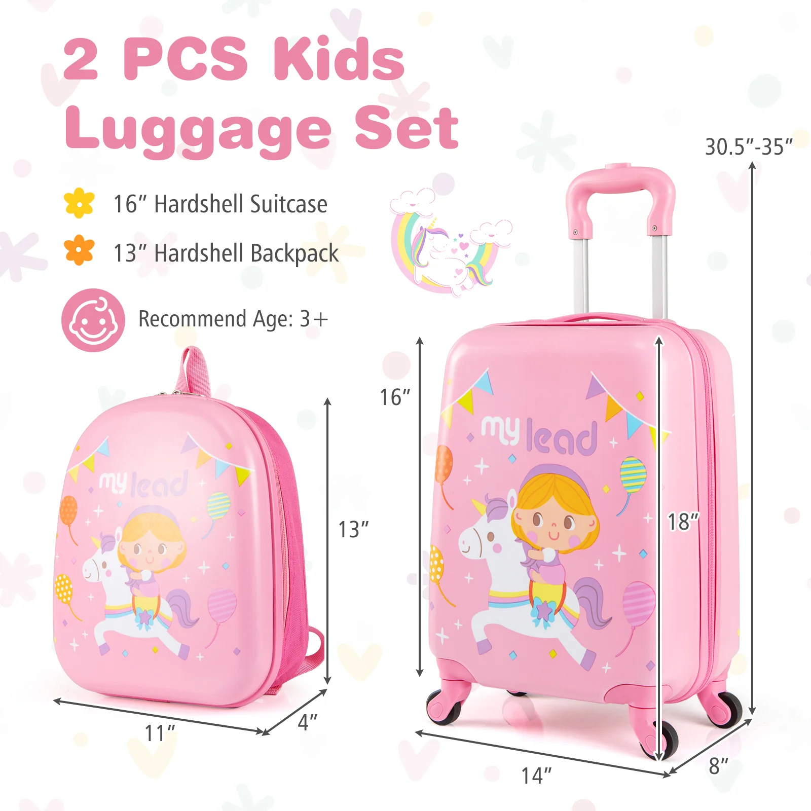 2 PCS Kid Luggage Set With Spinner Wheels, Pink - Image 5