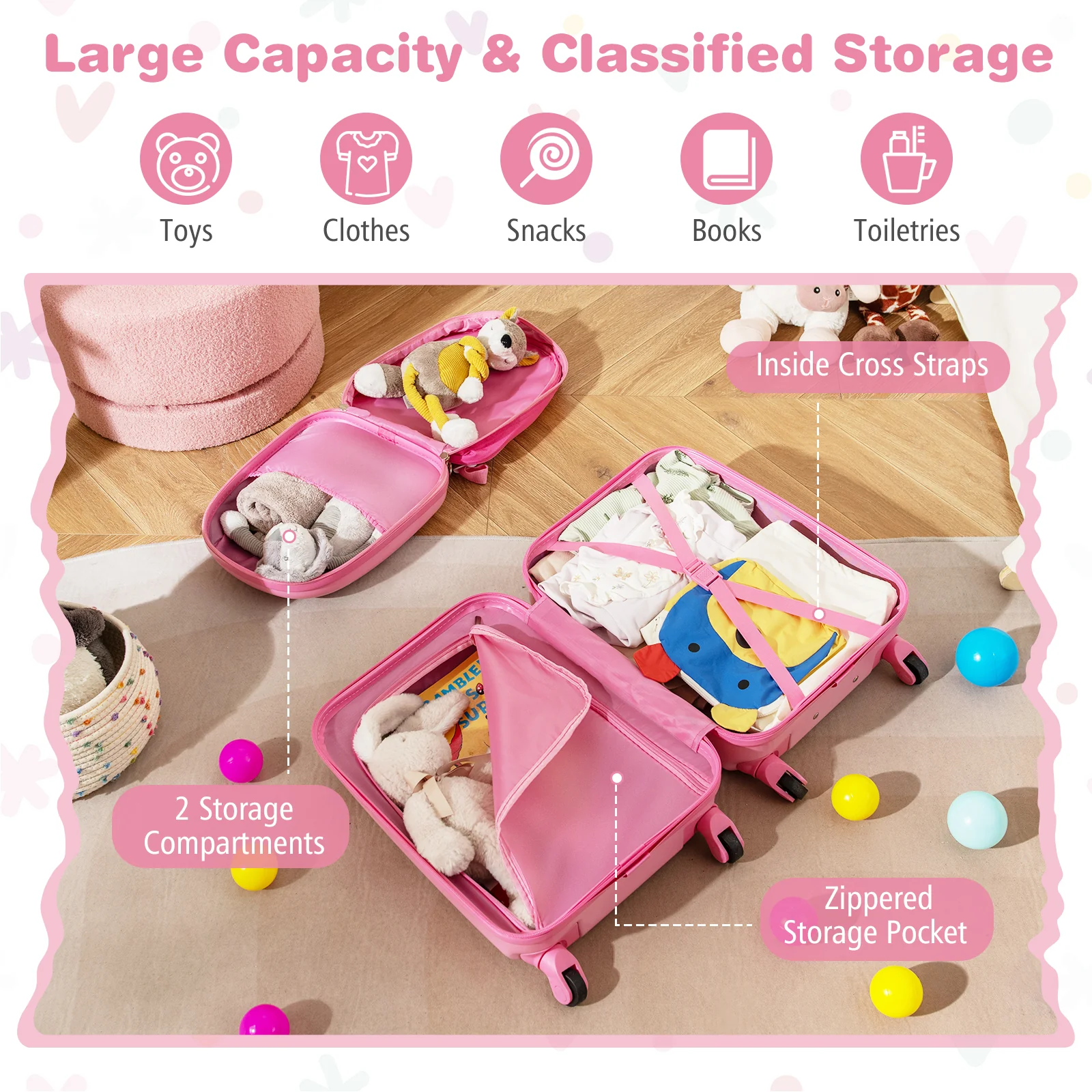 2 PCS Kid Luggage Set With Spinner Wheels, Pink - Image 7
