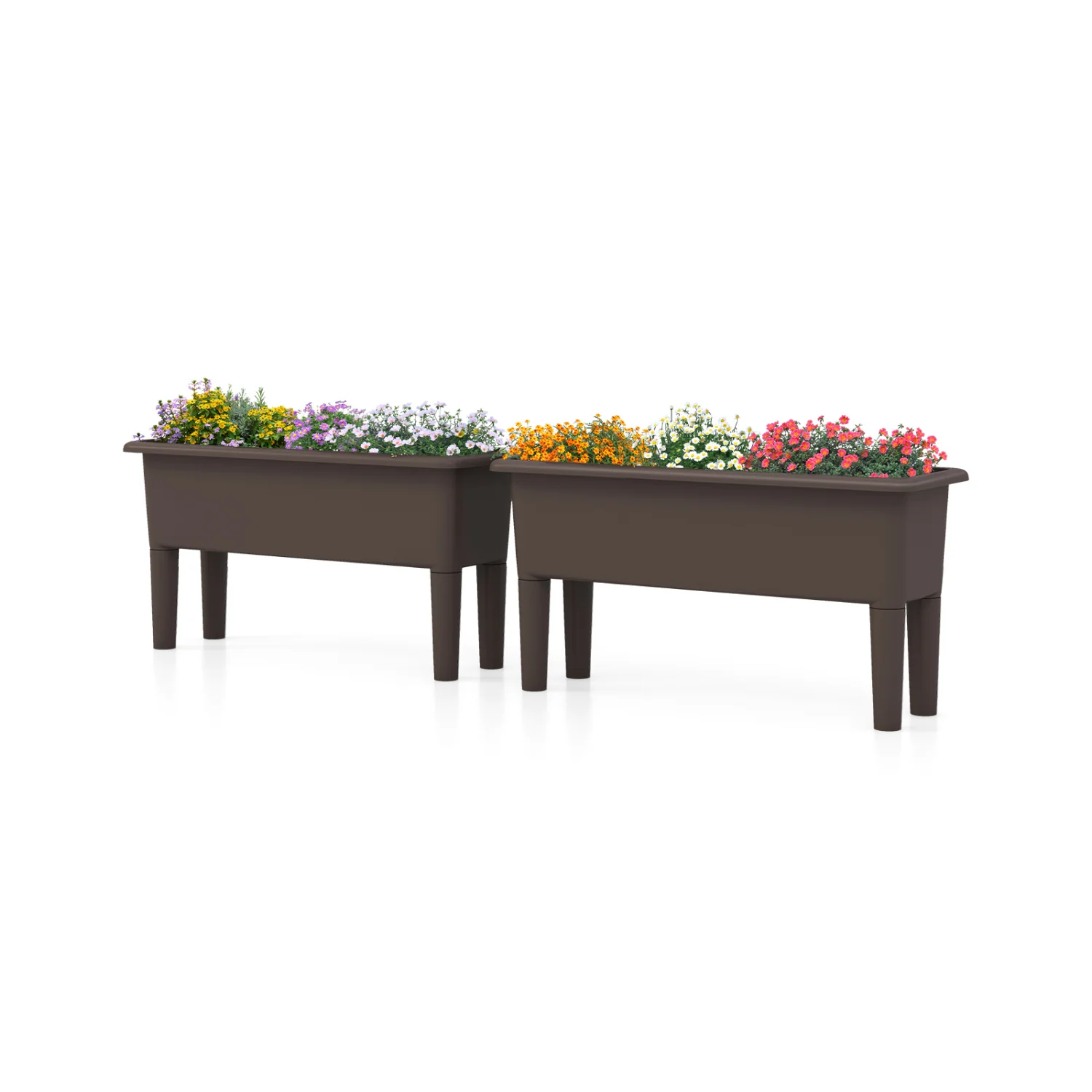 2 Pcs Raised Garden Bed, Self Watering Planter Box, Detachable Legs, Coffee