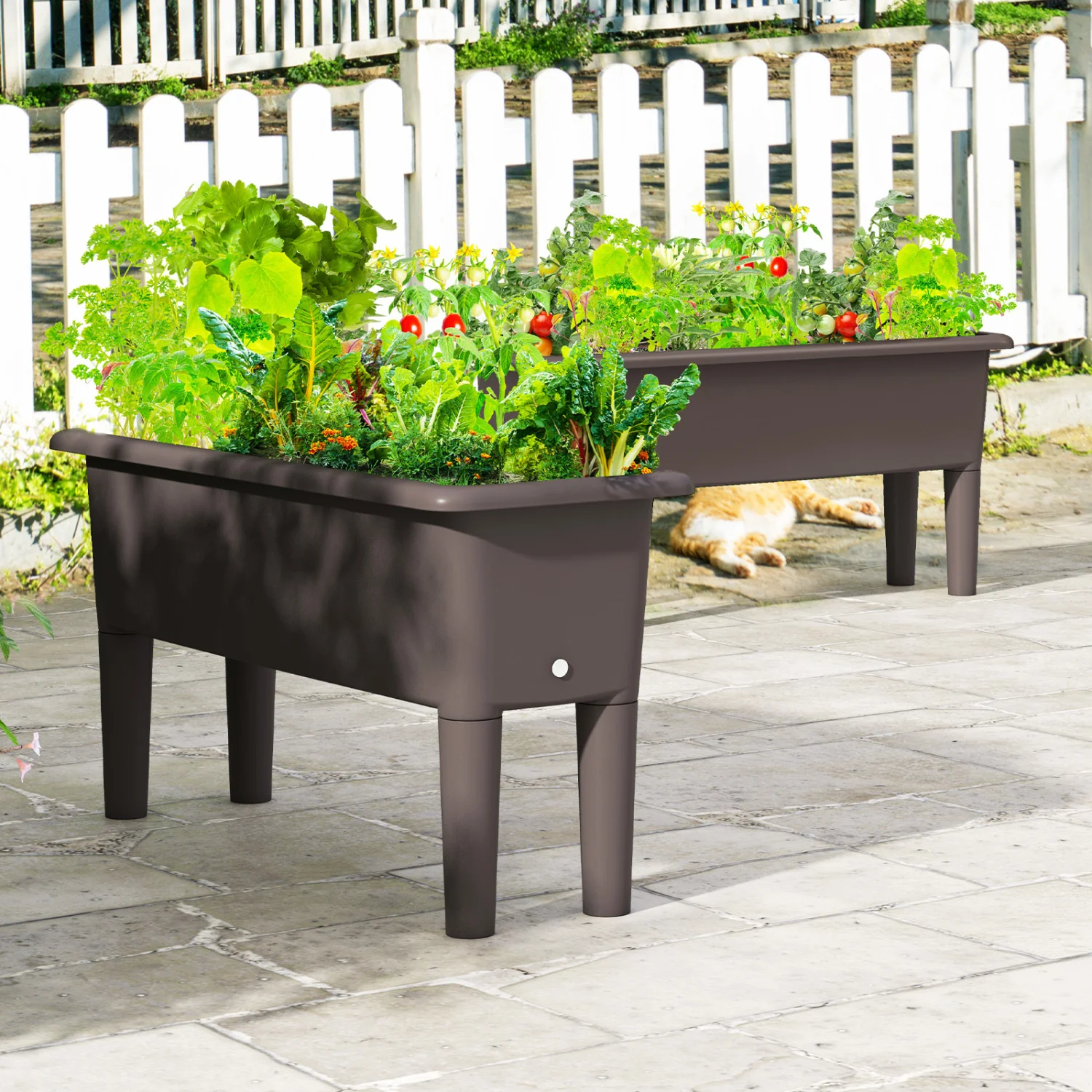 2 Pcs Raised Garden Bed, Self Watering Planter Box, Detachable Legs, Coffee - Image 2