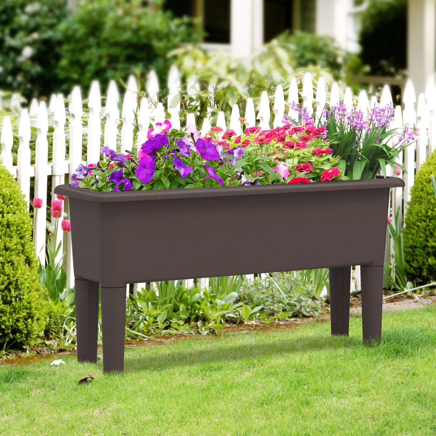 2 Pcs Raised Garden Bed, Self Watering Planter Box, Detachable Legs, Coffee - Image 3