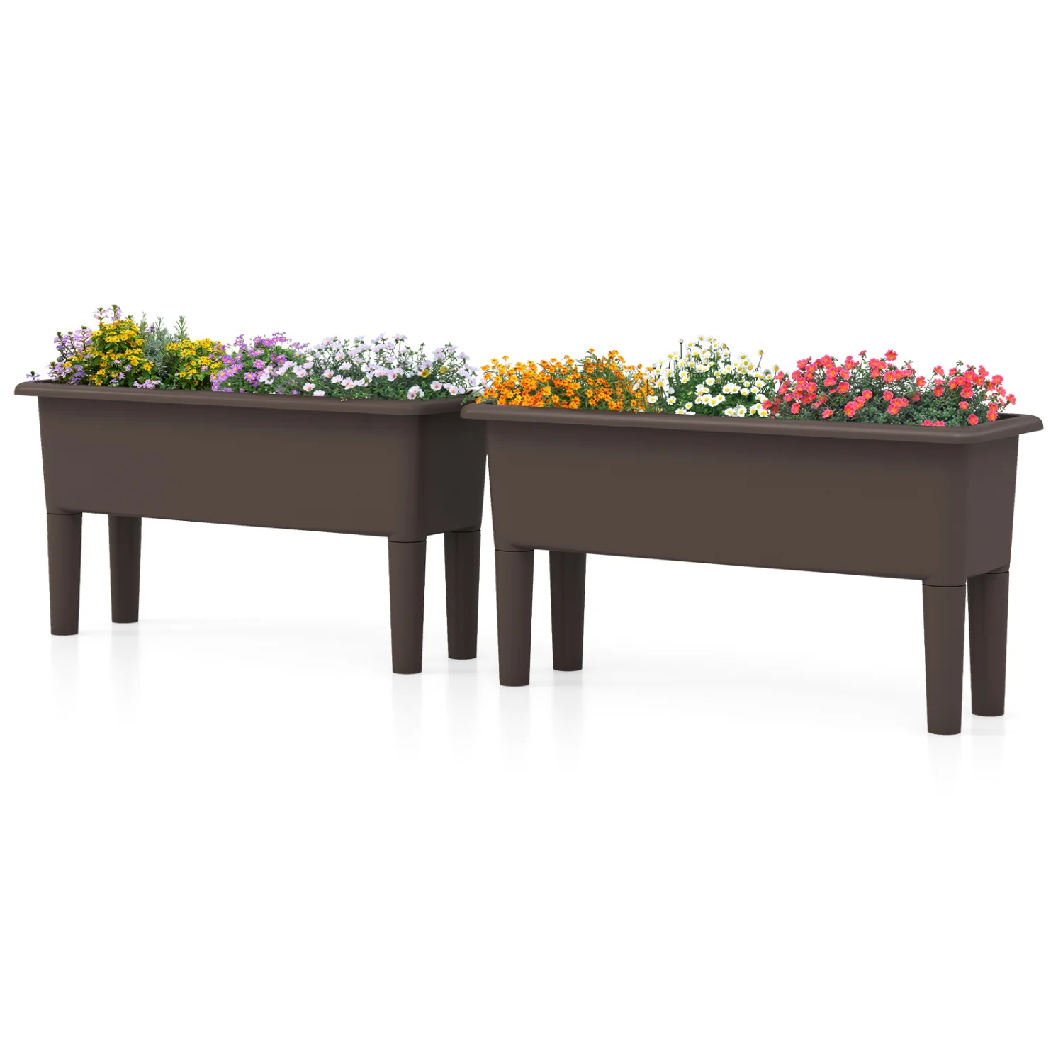 2 Pcs Raised Garden Bed, Self Watering Planter Box, Detachable Legs, Coffee - Image 5