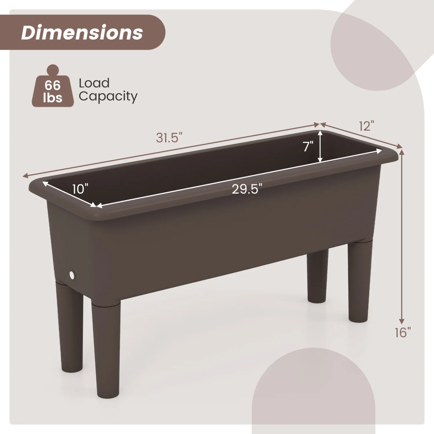 2 Pcs Raised Garden Bed, Self Watering Planter Box, Detachable Legs, Coffee - Image 6