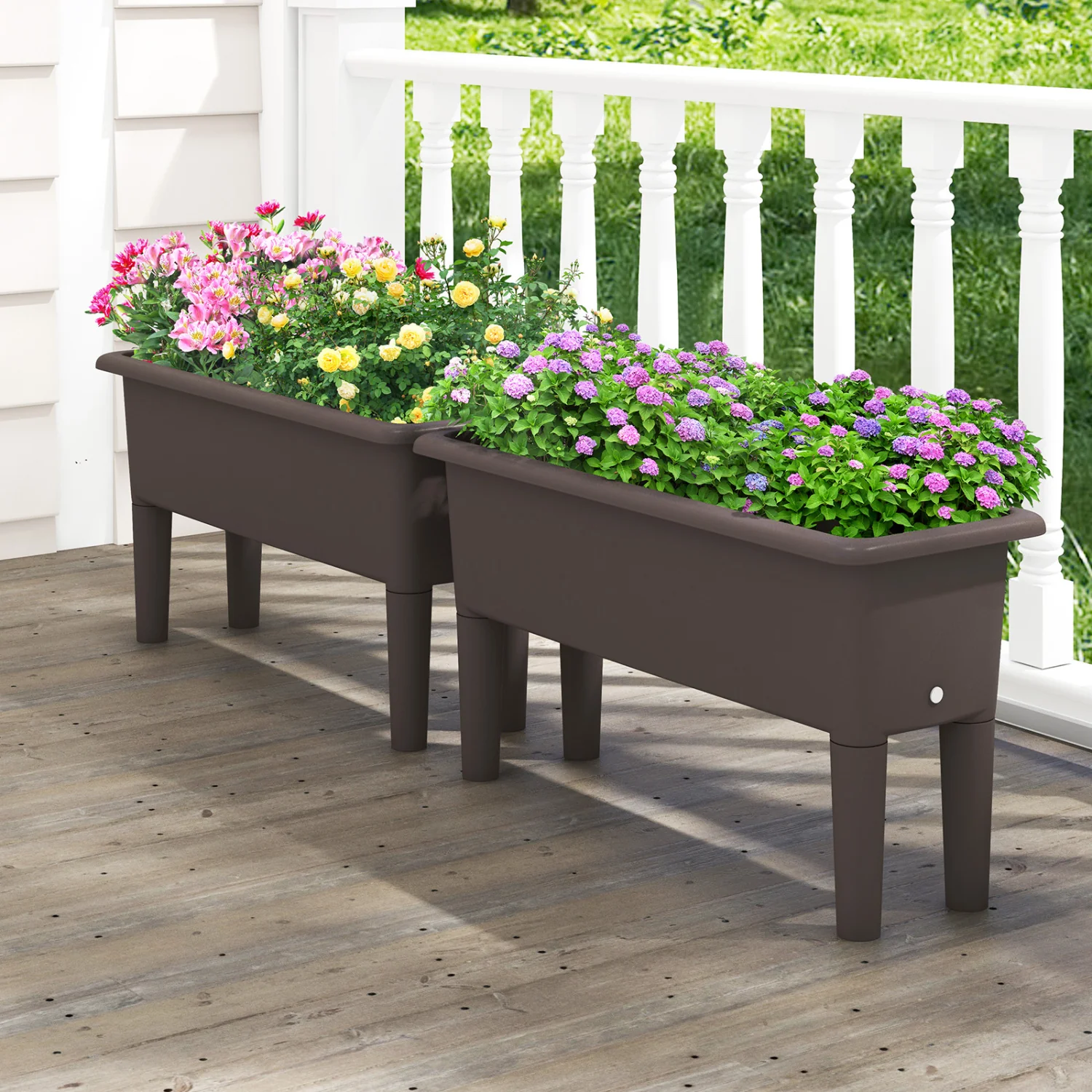 2 Pcs Raised Garden Bed, Self Watering Planter Box, Detachable Legs, Coffee - Image 7