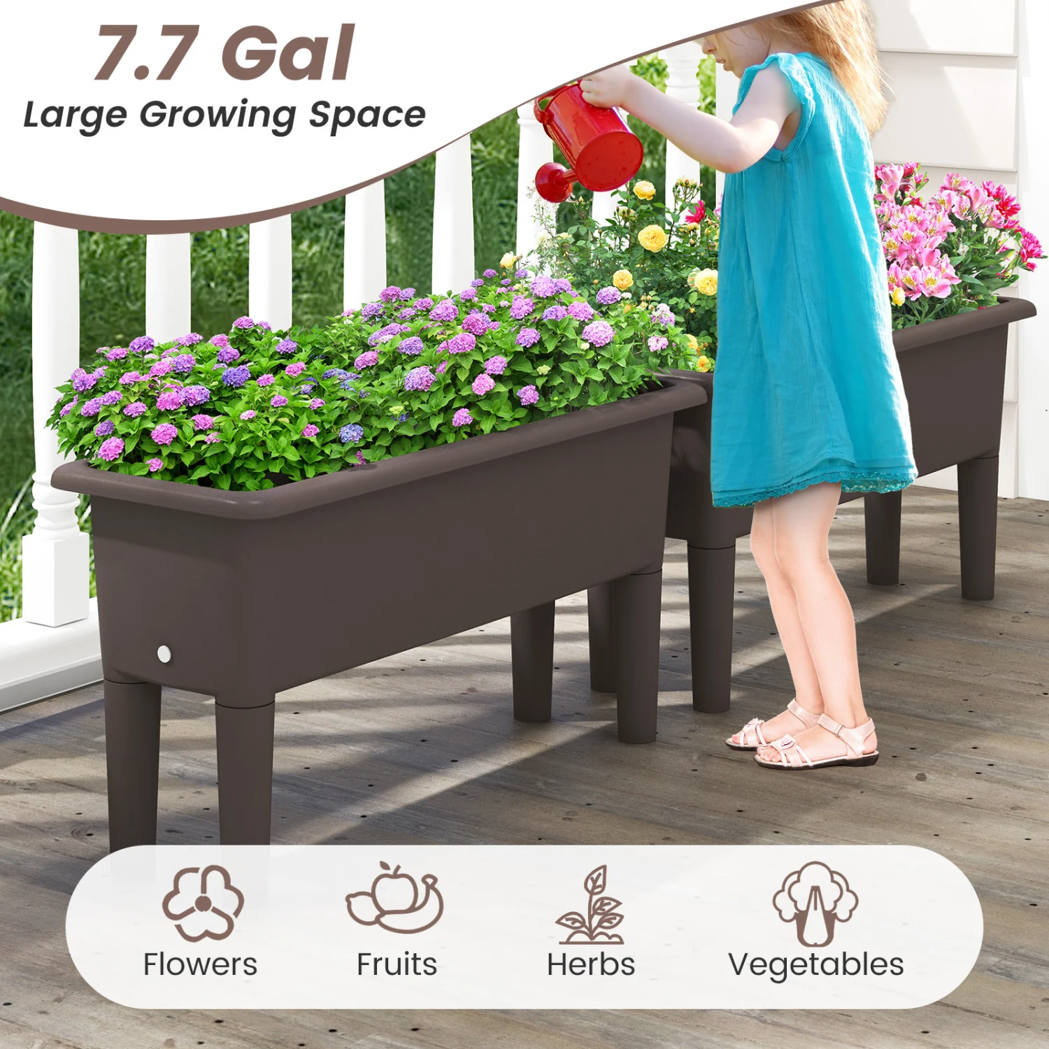 2 Pcs Raised Garden Bed, Self Watering Planter Box, Detachable Legs, Coffee - Image 8