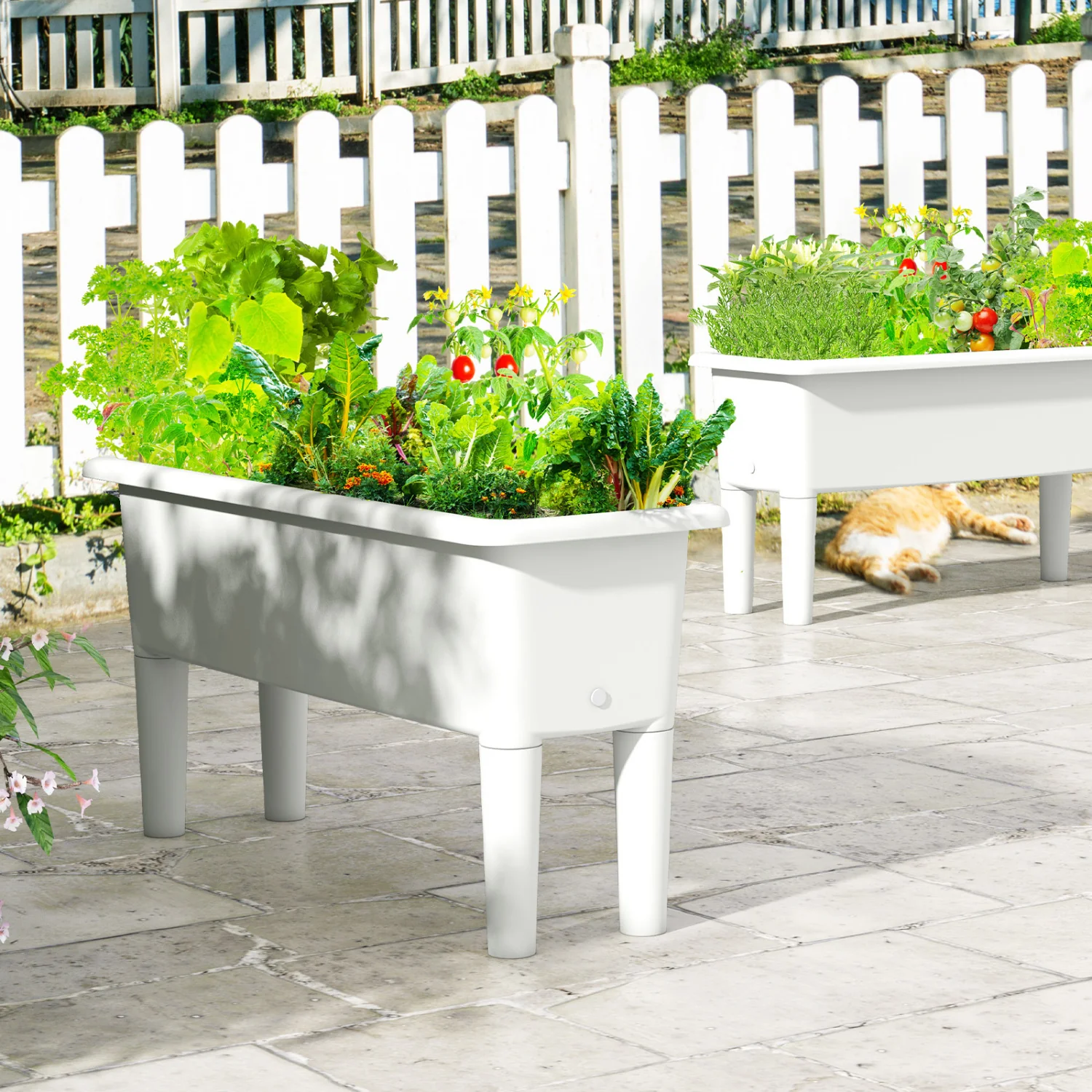 2 PCS Raised Garden Beds, Self-Watering Planter Box, White - Image 6
