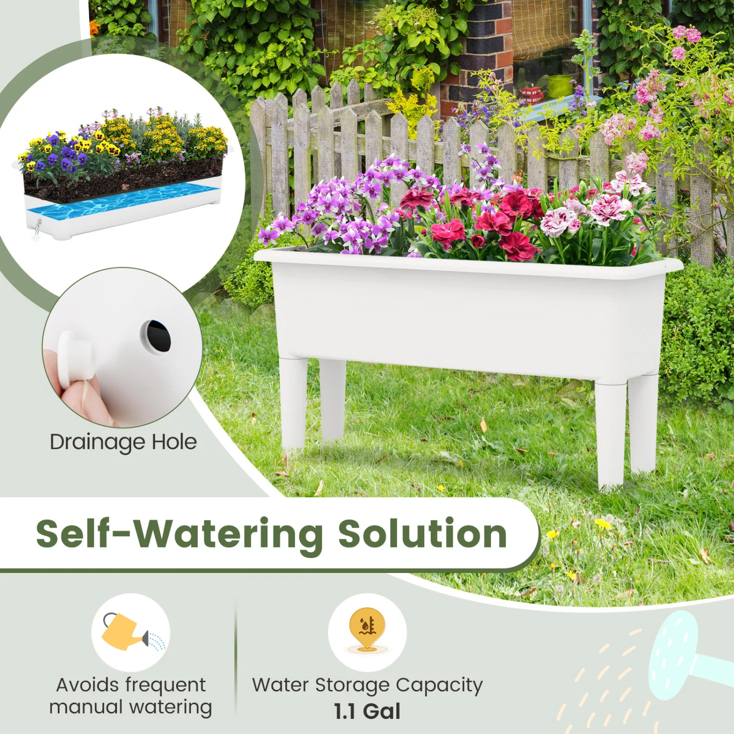2 PCS Raised Garden Beds, Self-Watering Planter Box, White - Image 8