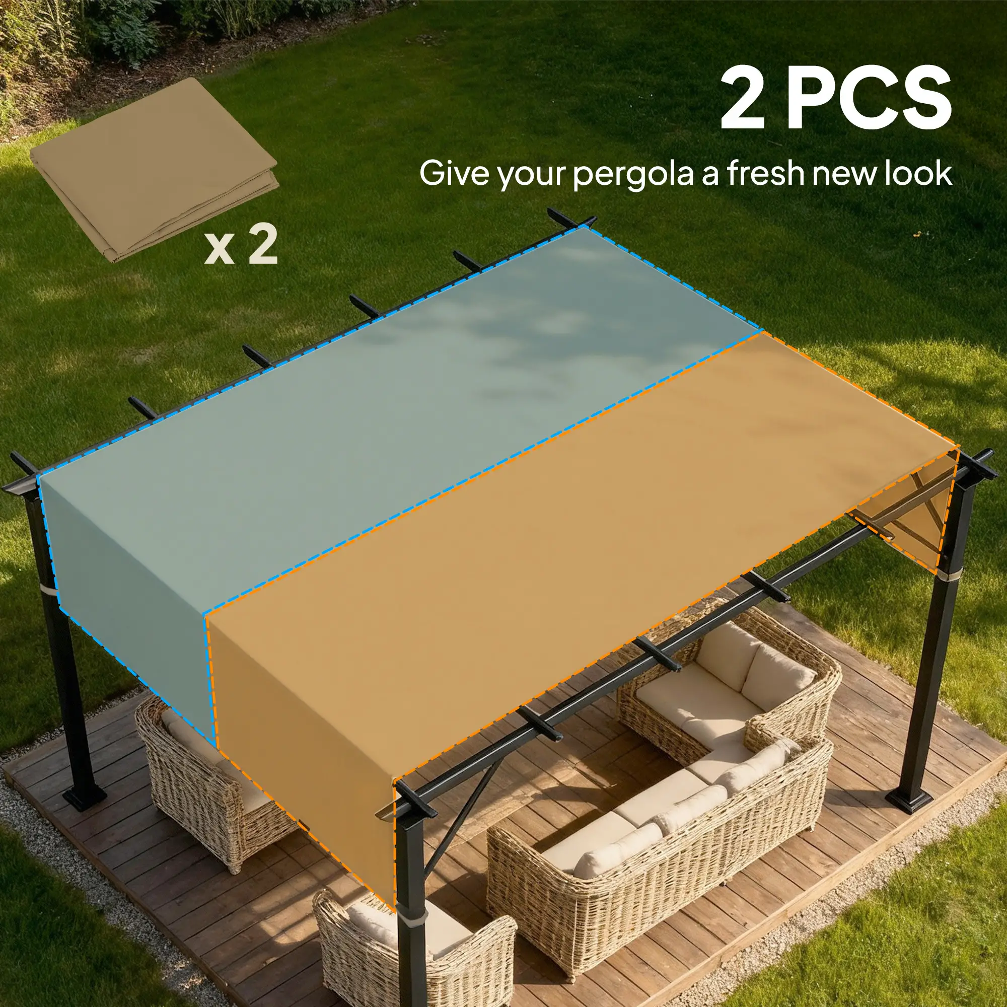 2 Pcs UV Protection Pergola Replacement Canopy, 10' x 10', Sand - Image 4