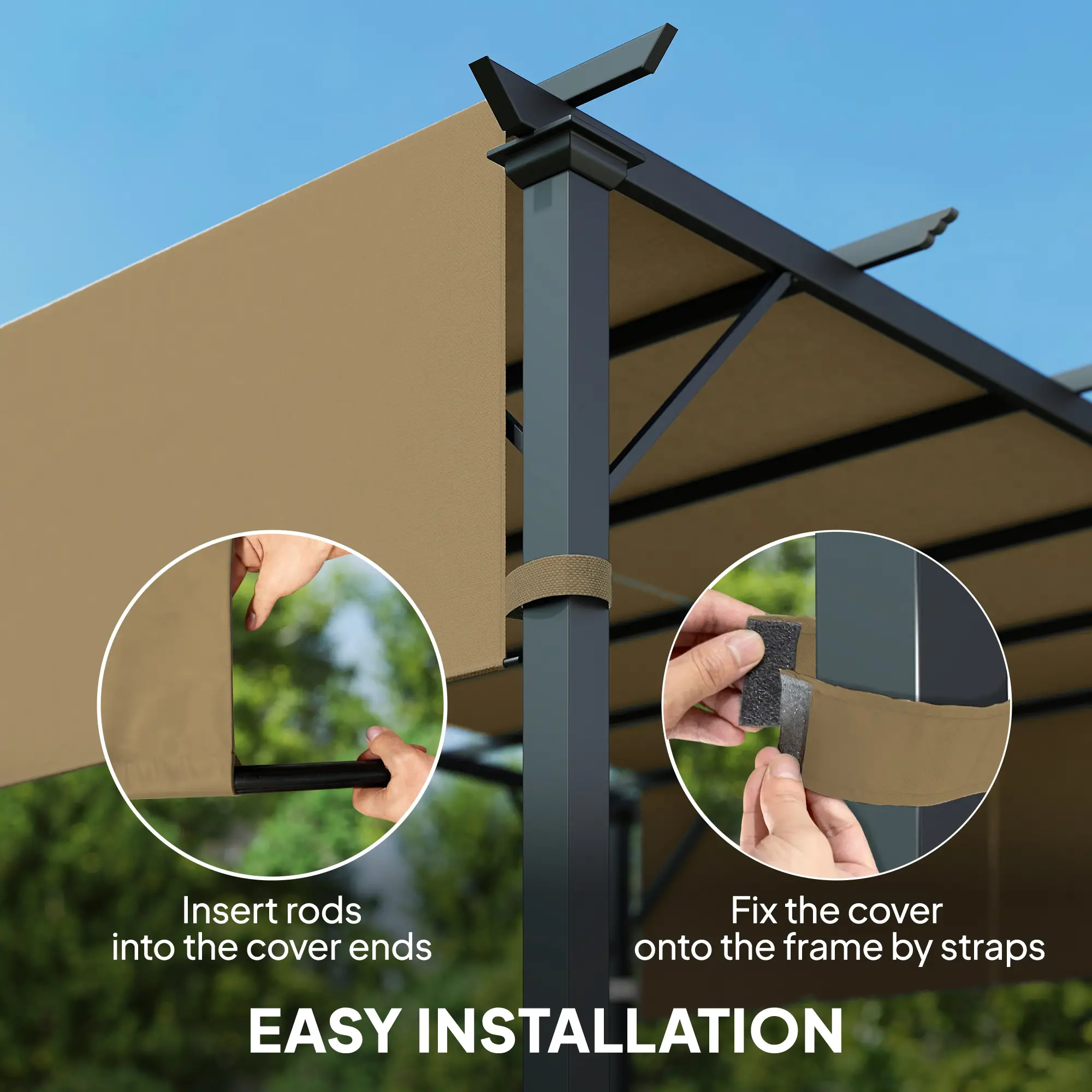 2 Pcs UV Protection Pergola Replacement Canopy, 10' x 10', Sand - Image 6