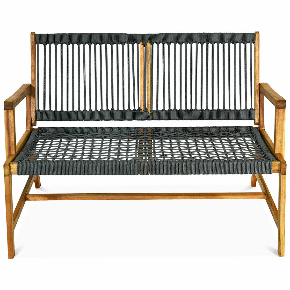 2-Person Acacia Wood Bench, Gray - Image 10