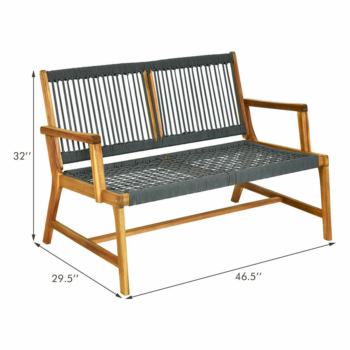 2-Person Acacia Wood Bench, Gray - Image 5