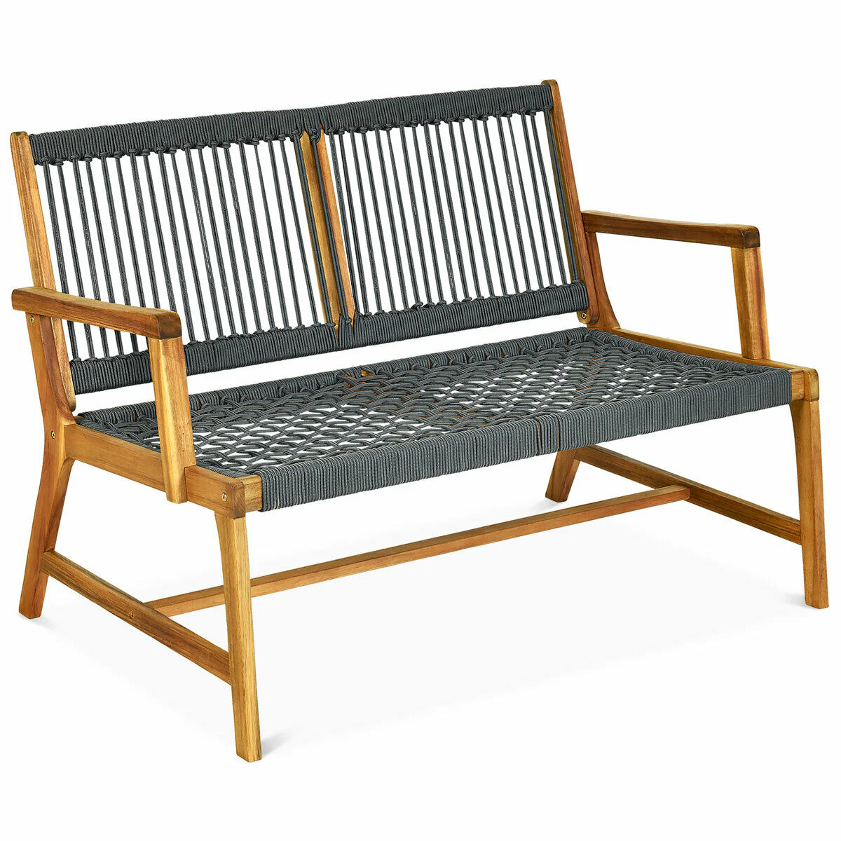 2-Person Acacia Wood Bench, Gray - Image 9