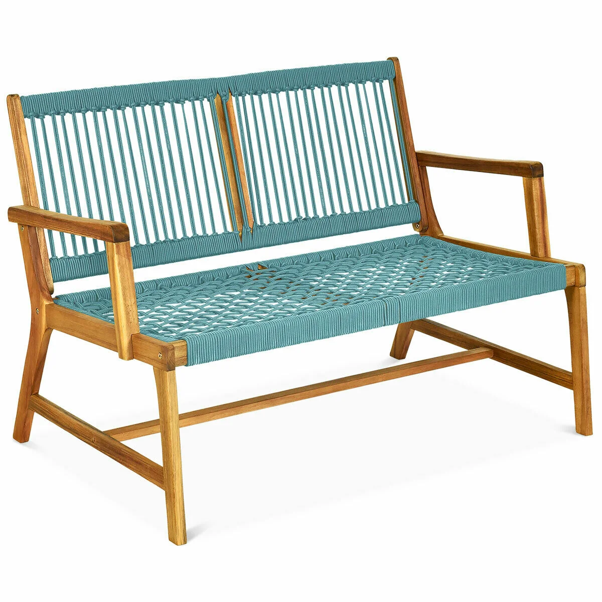 2-Person Acacia Wood Bench, Turquoise - Image 10